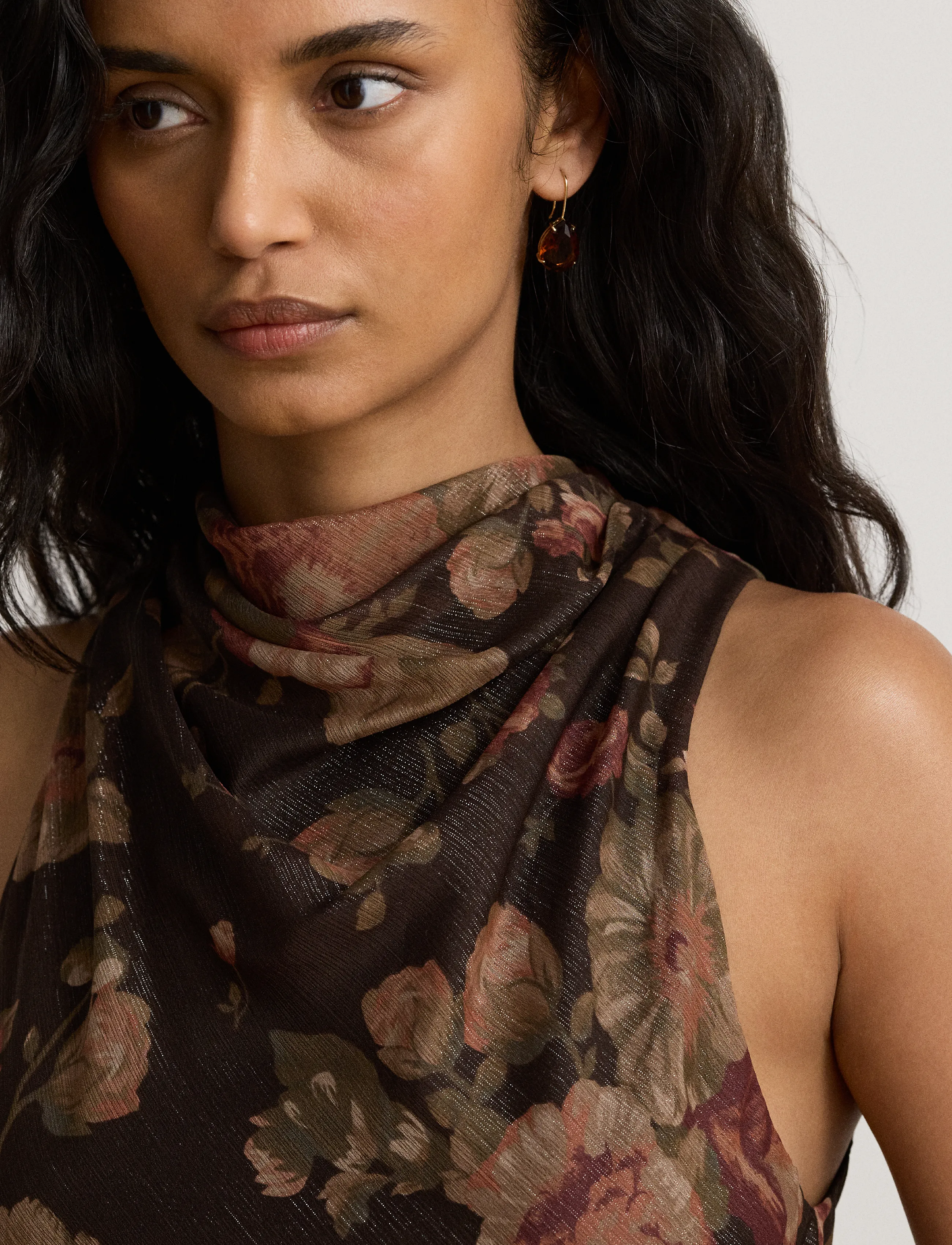 Lauren Ralph Lauren - Floral Georgette Mockneck Cocktail Dress - cocktailkjoler - brown multi - 5