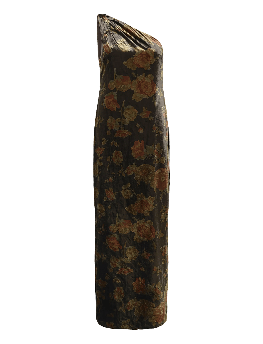 Lauren Ralph Lauren - Floral Velvet One-Shoulder Gown - robes de fête - brown multi - 1