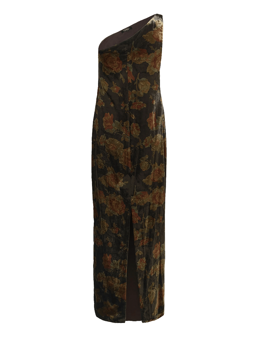 Lauren Ralph Lauren - Floral Velvet One-Shoulder Gown - robes de fête - brown multi - 2