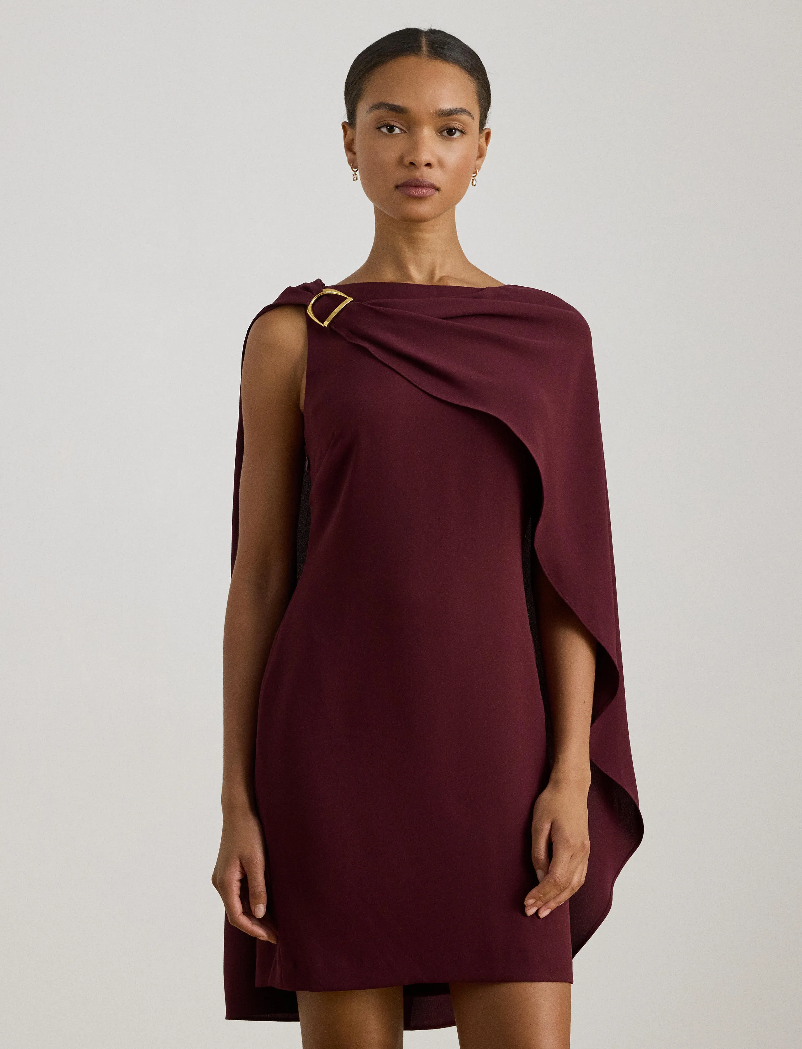 Lauren Ralph Cape Georgette Cocktail Dress, 36, Dresses, Burgunderrot - Short Frauen