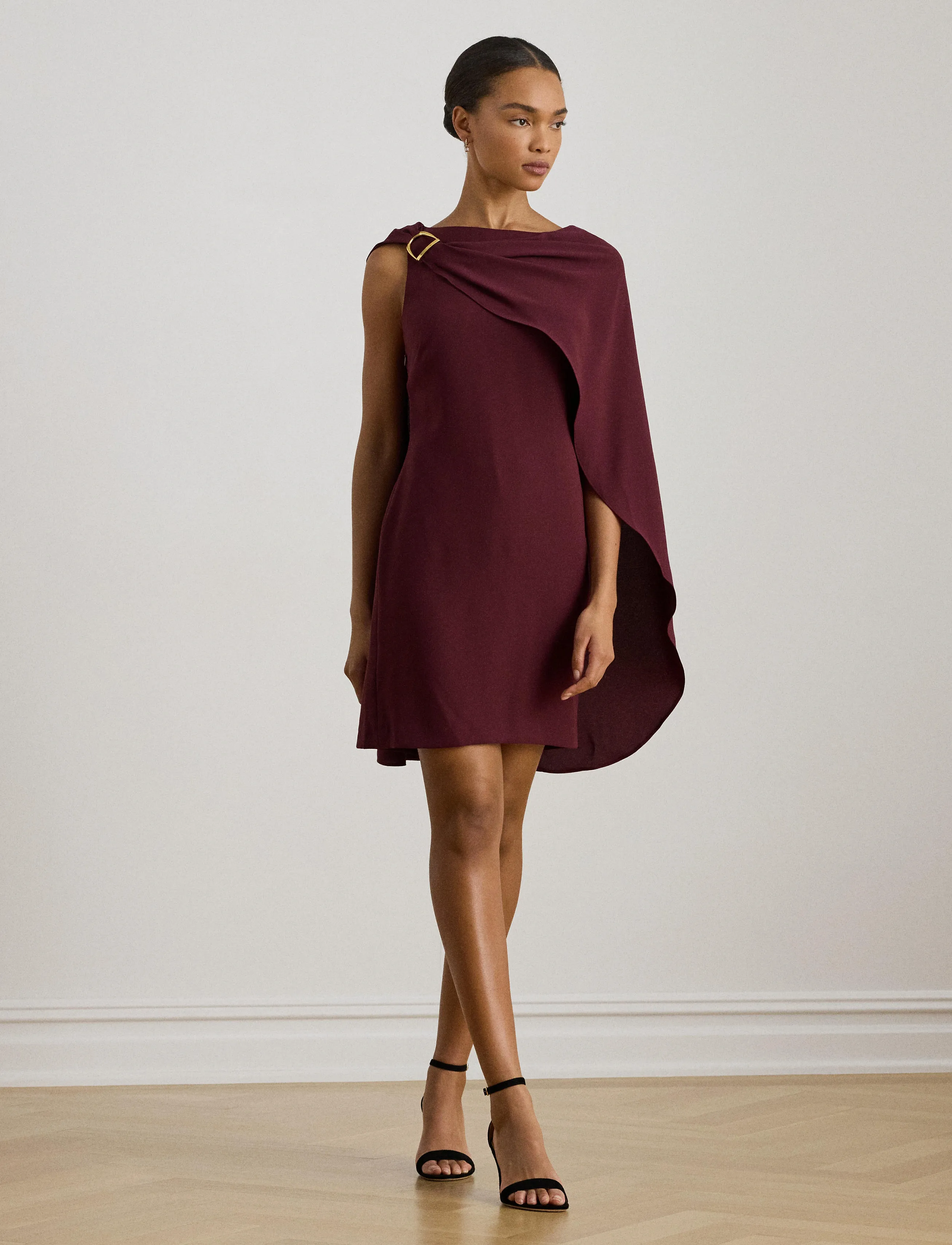 Lauren Ralph Lauren Cape Georgette Cocktail Dress - Valentines - DARK GARNET / burgundy