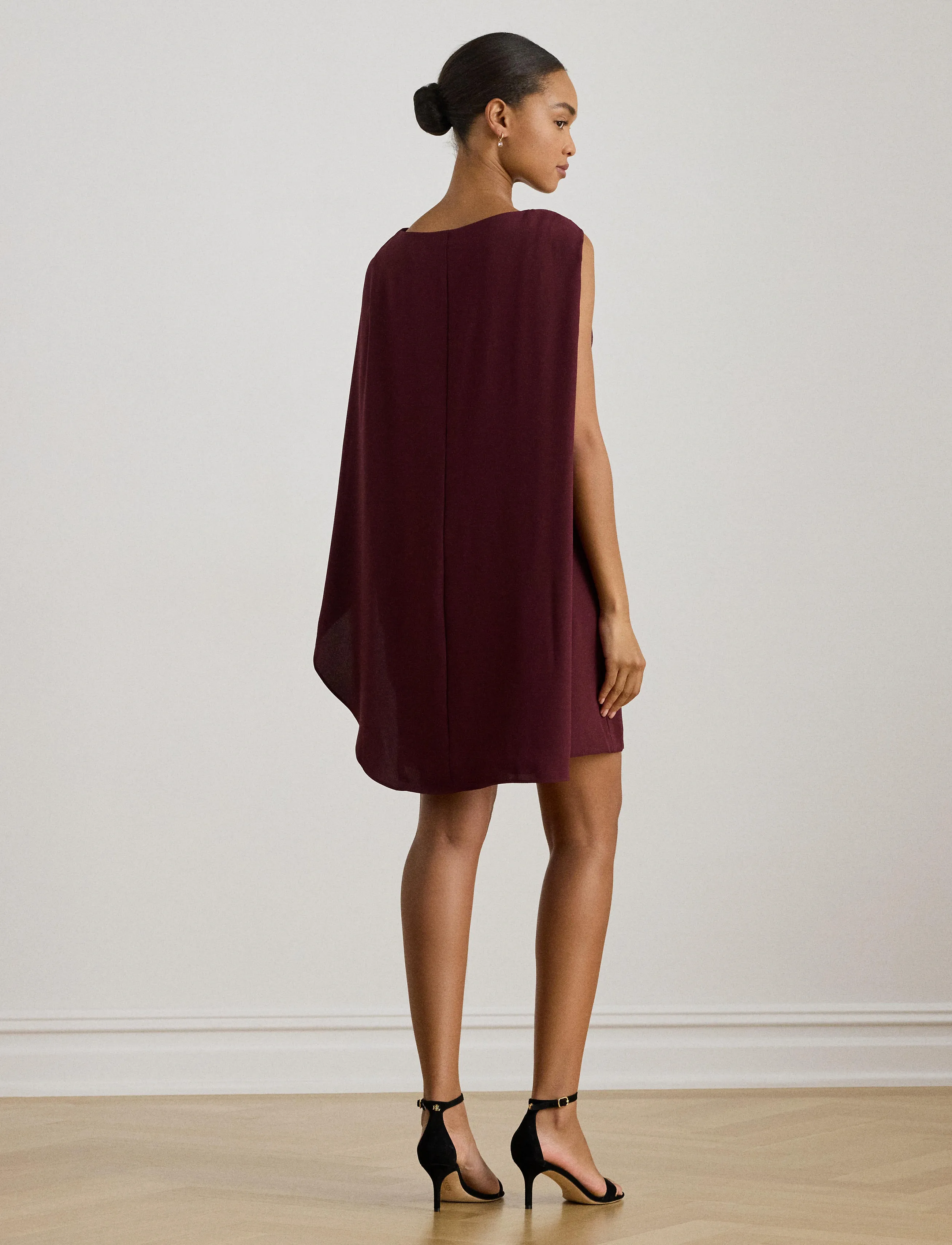 Lauren Ralph Lauren - Cape Georgette Cocktail Dress - kurze kleider - dark garnet - 3