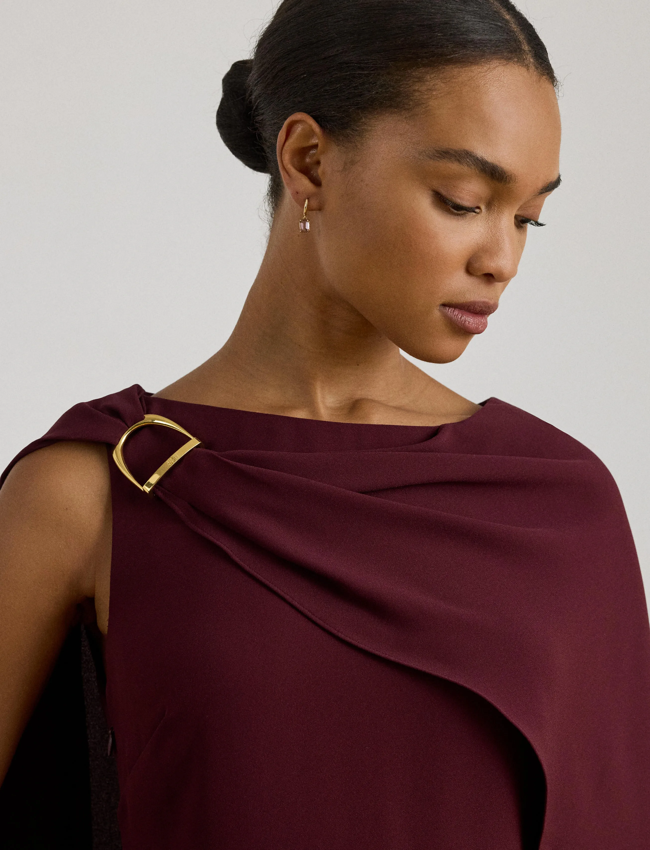 Lauren Ralph Lauren - Cape Georgette Cocktail Dress - kurze kleider - dark garnet - 4