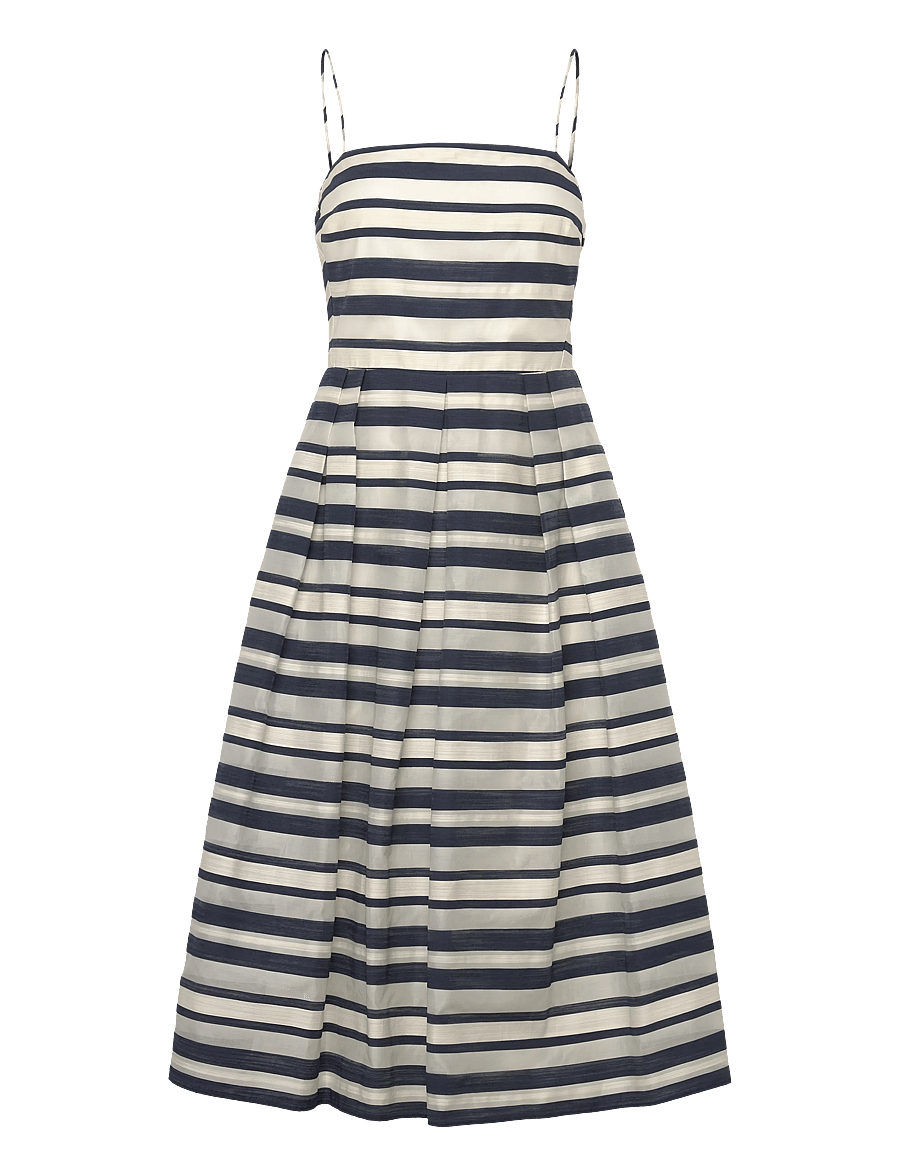 Lauren Ralph Lauren - Striped Satin Sleeveless Cocktail Dress - navy/cream multi - 0