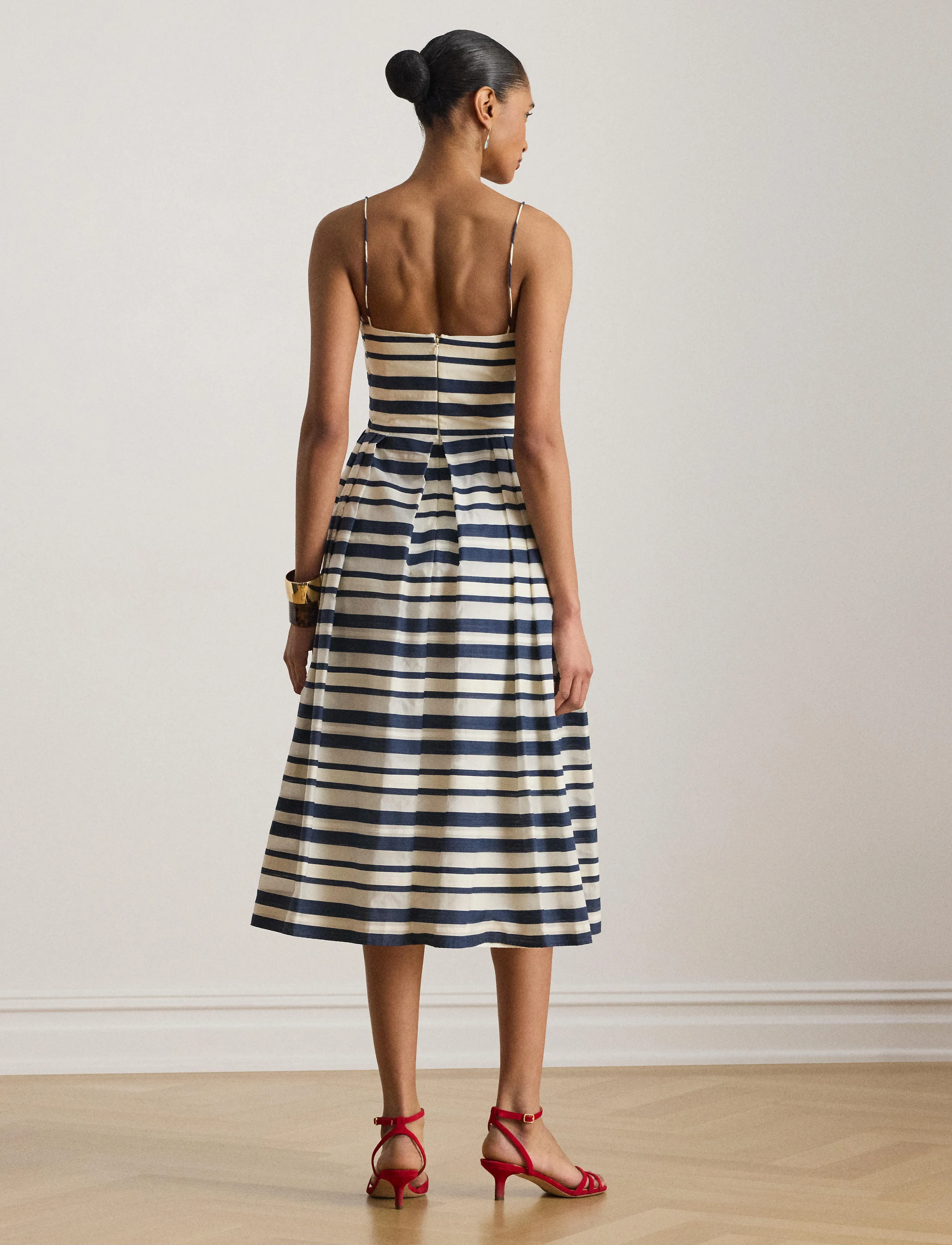 Lauren Ralph Lauren - Striped Satin Sleeveless Cocktail Dress - navy/cream multi - 2