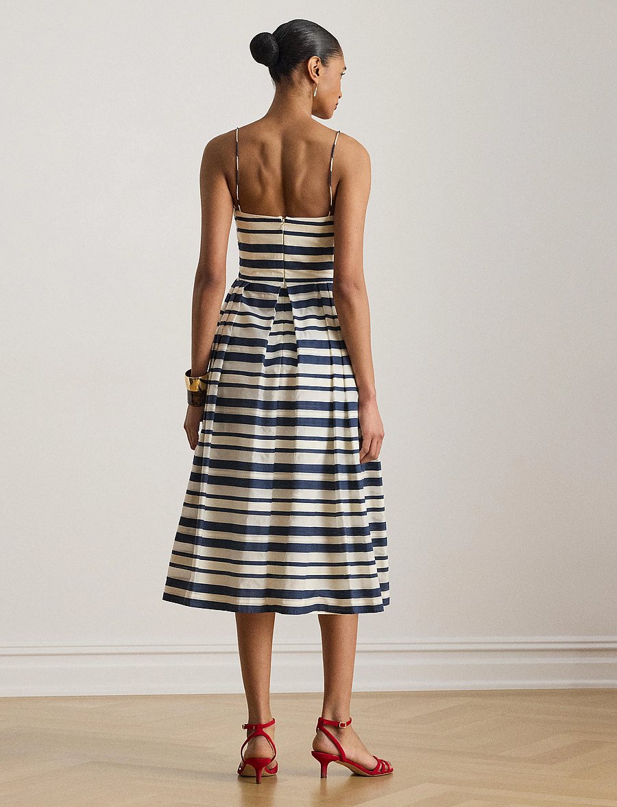 Lauren Ralph Lauren - Striped Satin Sleeveless Cocktail Dress - navy/cream multi - 2