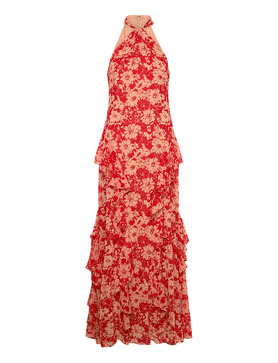 Lauren Ralph Lauren - Floral Ruffle-Trim Georgette Halter Gown - aftonklänningar - red/tan - 1