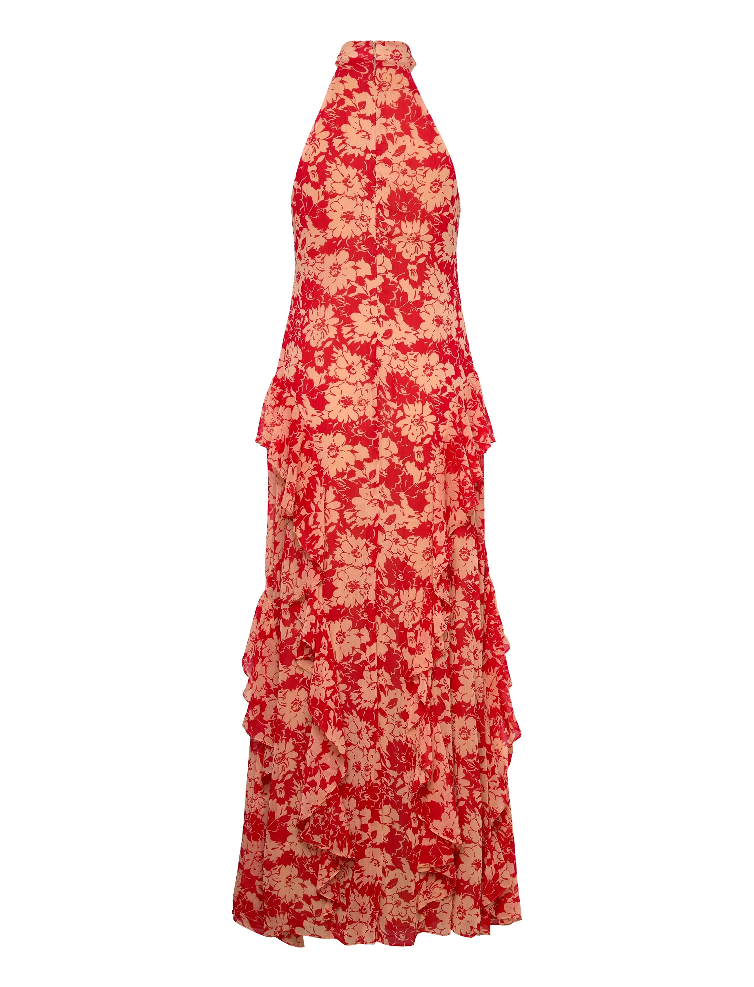 Lauren Ralph Lauren - Floral Ruffle-Trim Georgette Halter Gown - abendkleider - red/tan - 2