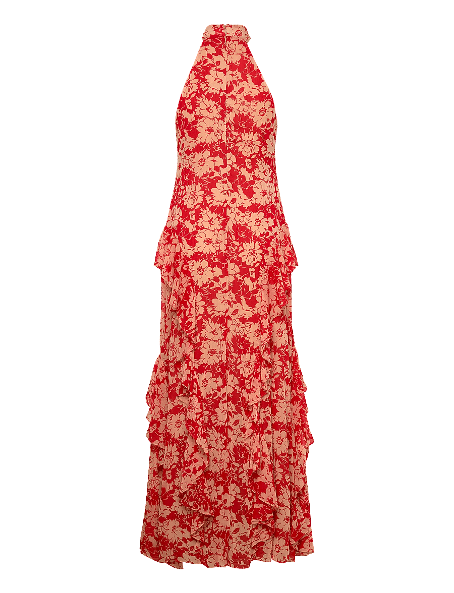 Lauren Ralph Lauren - Floral Ruffle-Trim Georgette Halter Gown - aftonklänningar - red/tan - 2