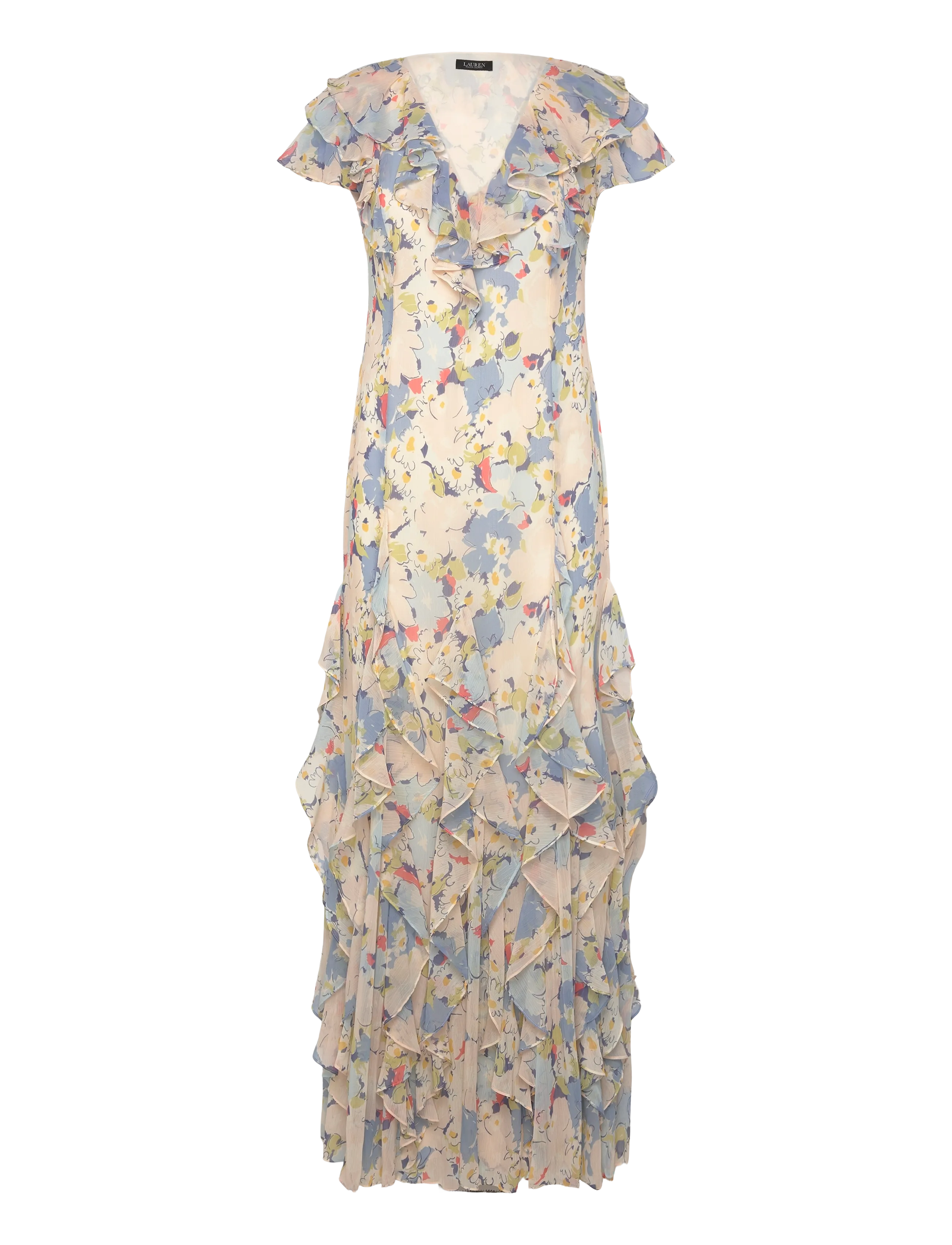 Lauren Ralph Lauren - POLY CRINKLE GGT 58-WVN-DRESSES - sommerkjoler - blue multi - 1