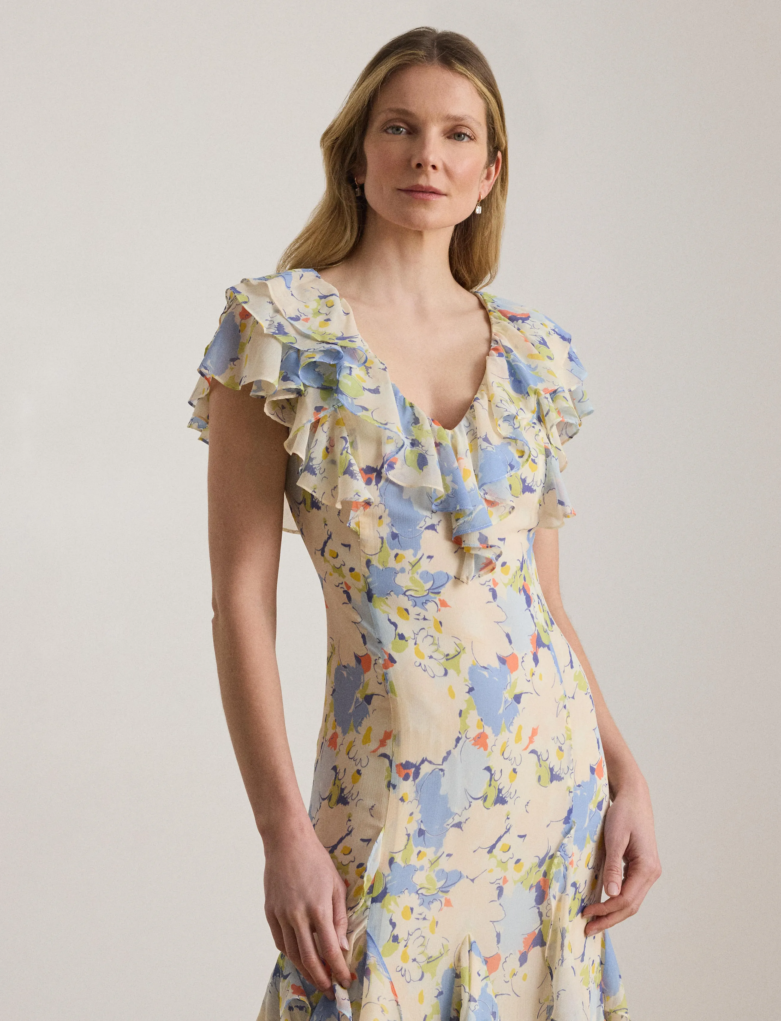 Lauren Ralph Lauren POLY CRINKLE GGT 58-WVN-DRESSES - Dresses - BLUE MULTI / cream