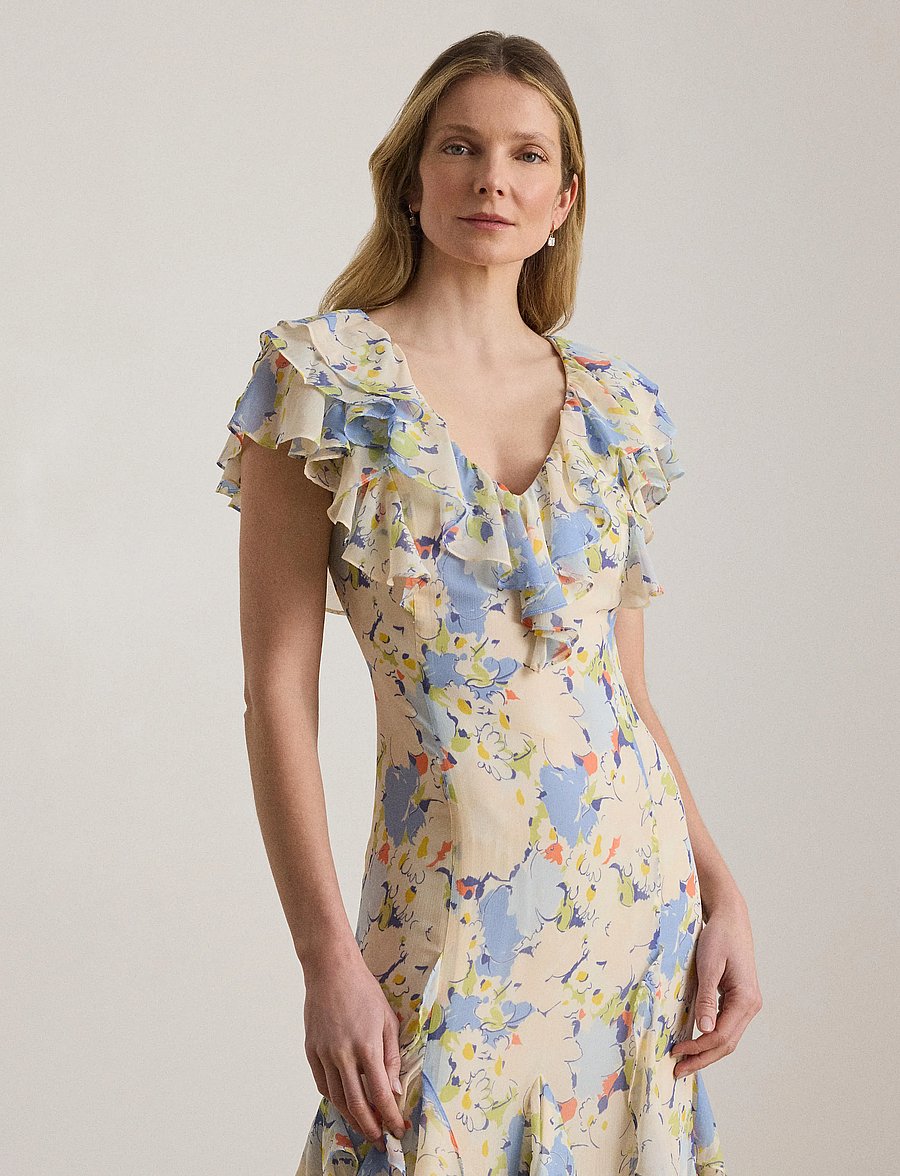 Lauren Ralph Lauren - POLY CRINKLE GGT 58-WVN-DRESSES - sommerkleider - blue multi - 0