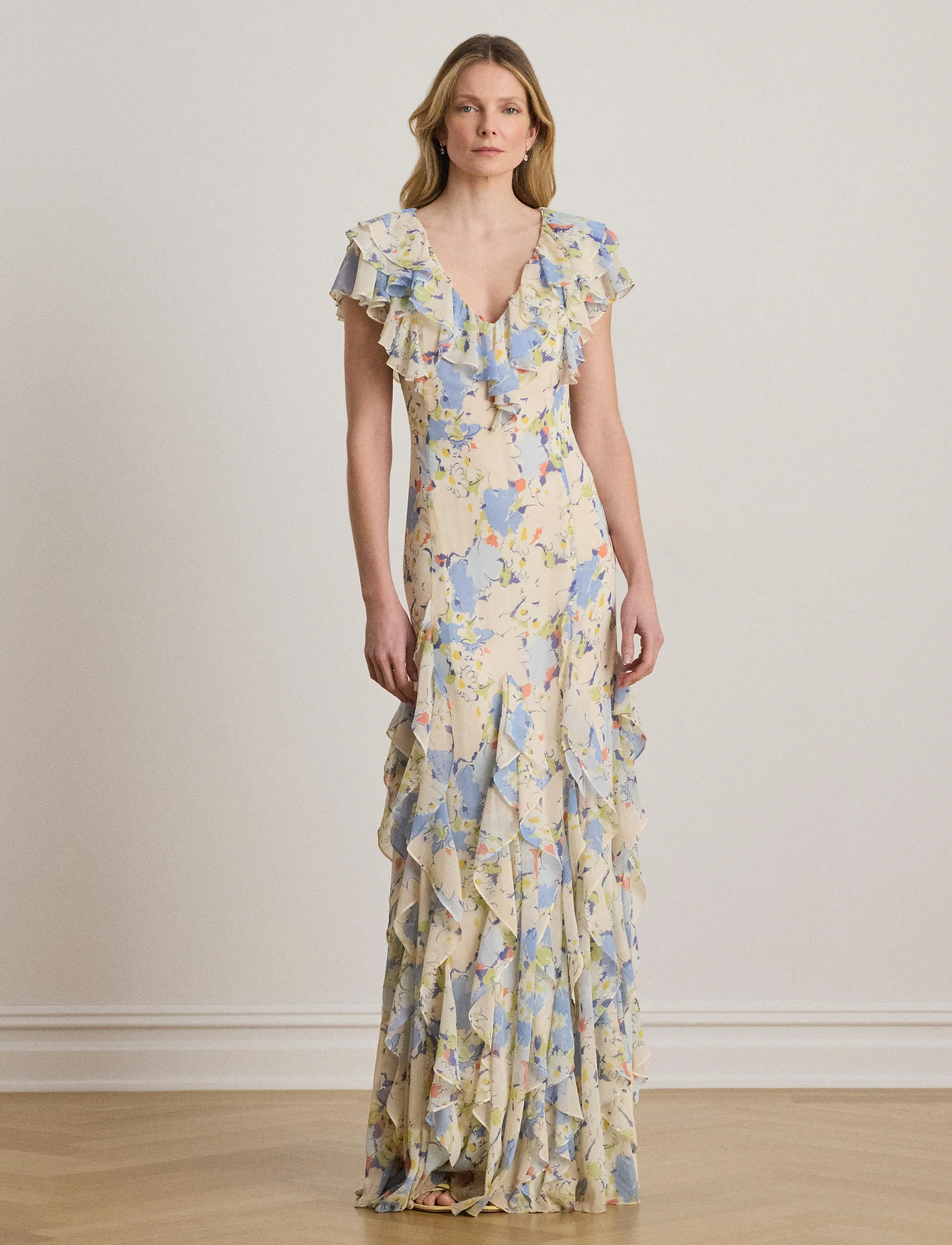 Lauren Ralph Lauren - POLY CRINKLE GGT 58-WVN-DRESSES - sommerkjoler - blue multi - 5