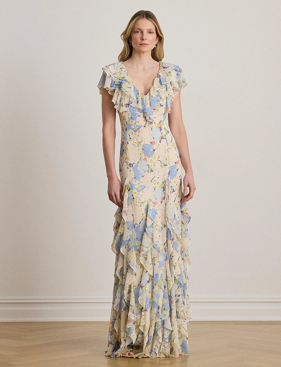 Lauren Ralph Lauren - POLY CRINKLE GGT 58-WVN-DRESSES - sommerkleider - blue multi - 5