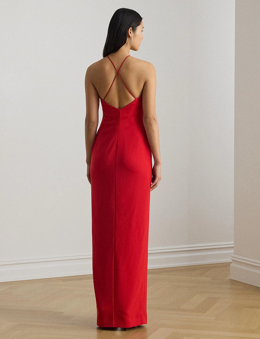 Lauren Ralph Lauren - Double-Faced Crepe Halter Gown - abendkleider - cruise red - 4