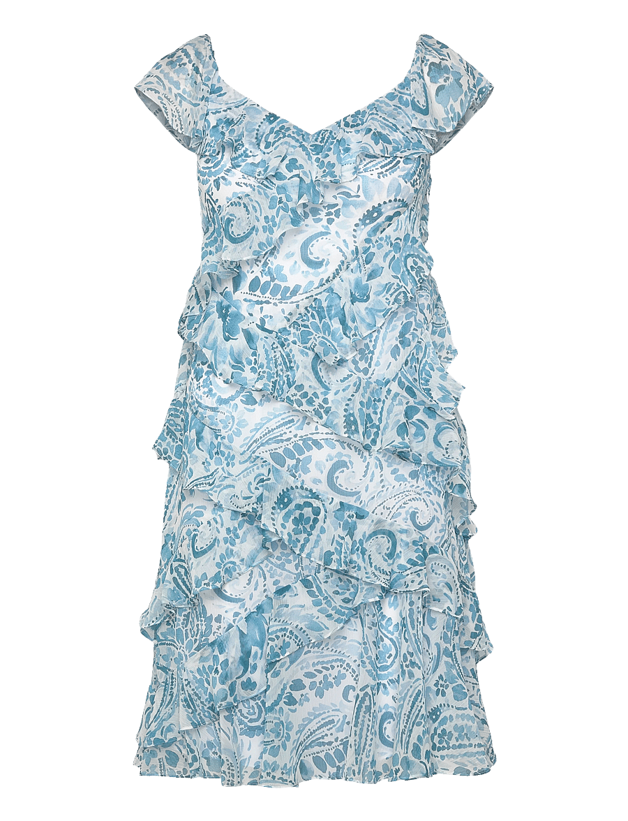 Lauren Ralph Lauren - POLY CRINKLE GGT 58-WVN-DRESSES - sommerkjoler - white/blue - 1