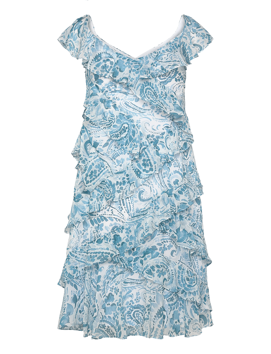 Lauren Ralph Lauren - POLY CRINKLE GGT 58-WVN-DRESSES - sommerkjoler - white/blue - 2