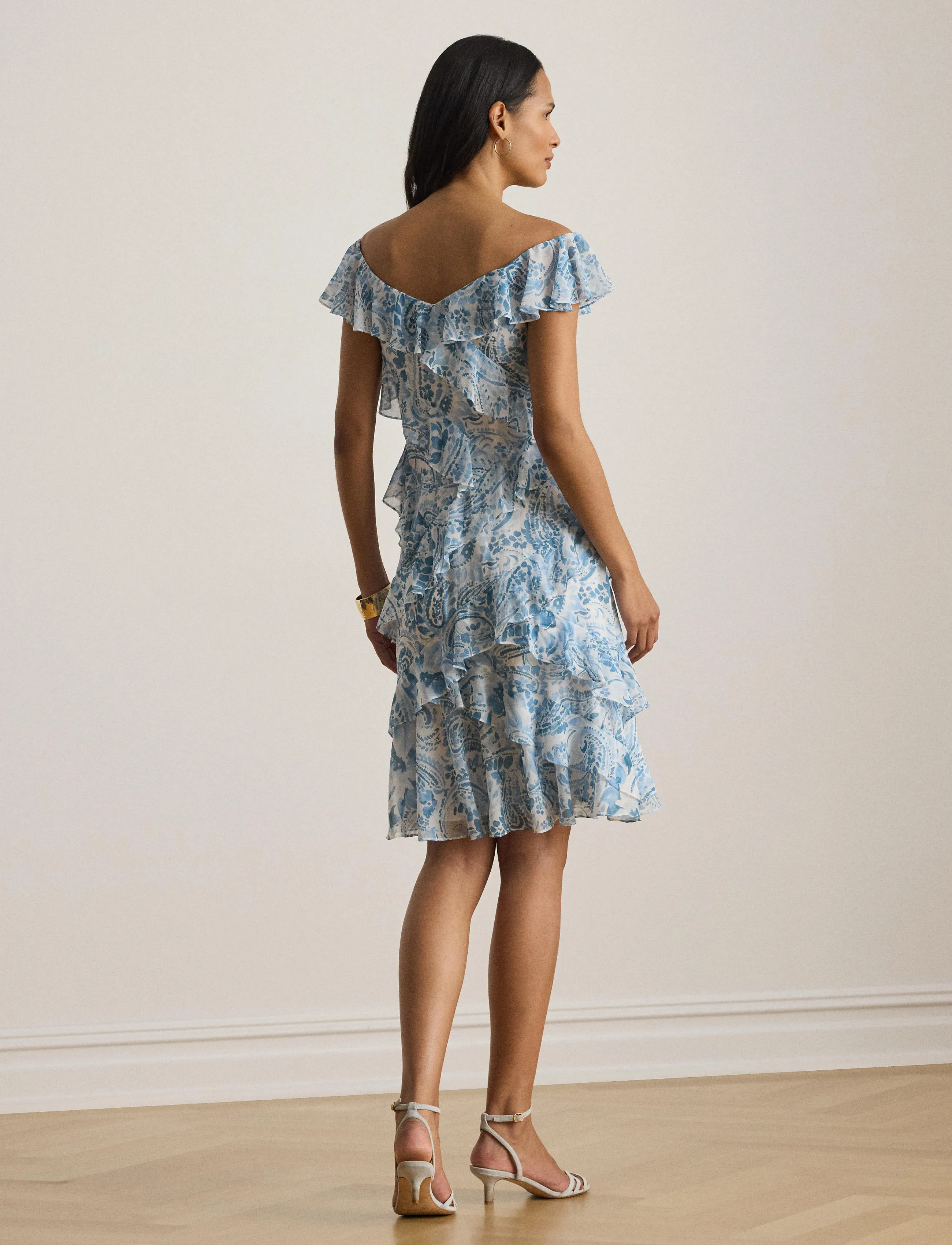 Lauren Ralph Lauren - POLY CRINKLE GGT 58-WVN-DRESSES - sommerkjoler - white/blue - 5