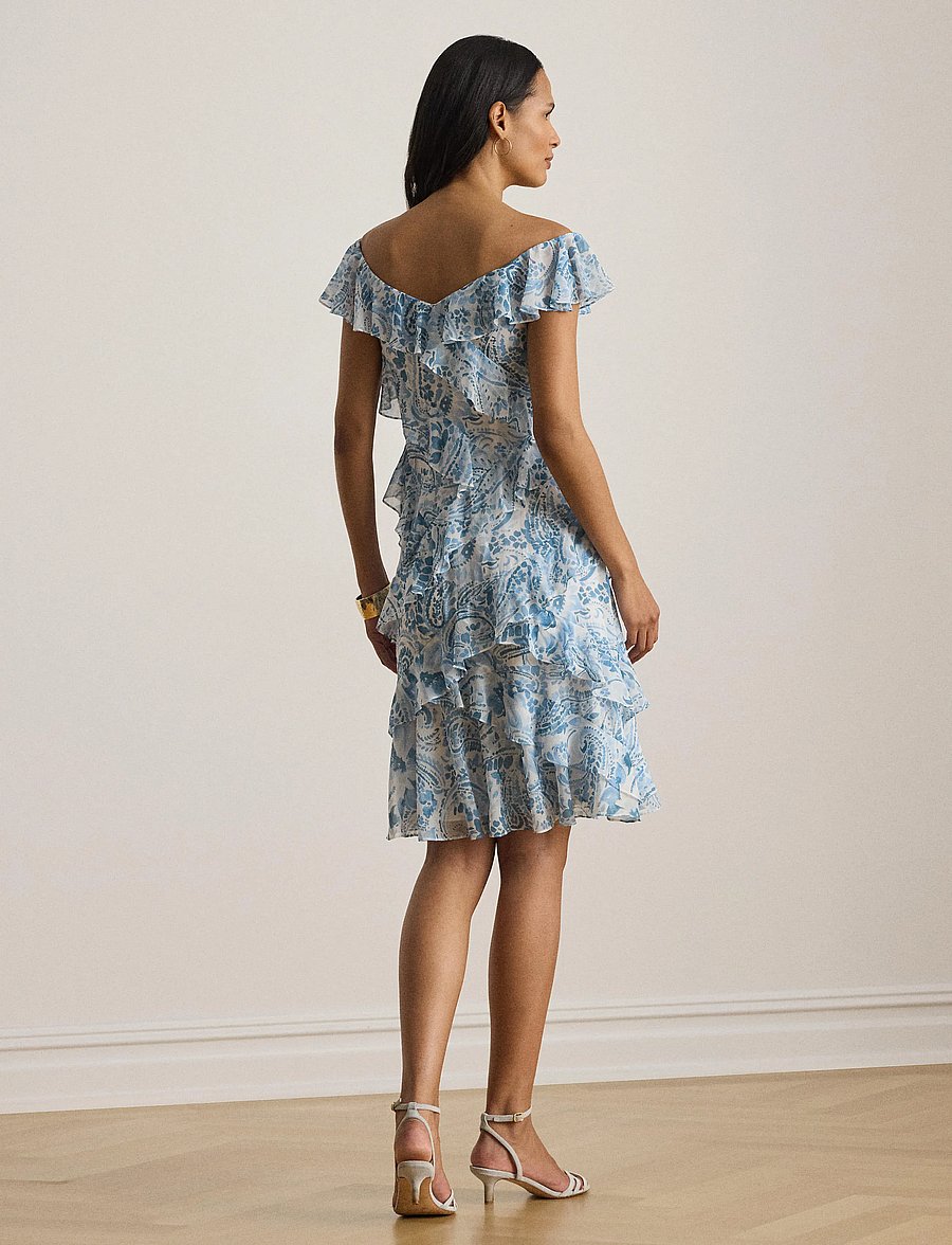 Lauren Ralph Lauren - POLY CRINKLE GGT 58-WVN-DRESSES - sommerkjoler - white/blue - 5