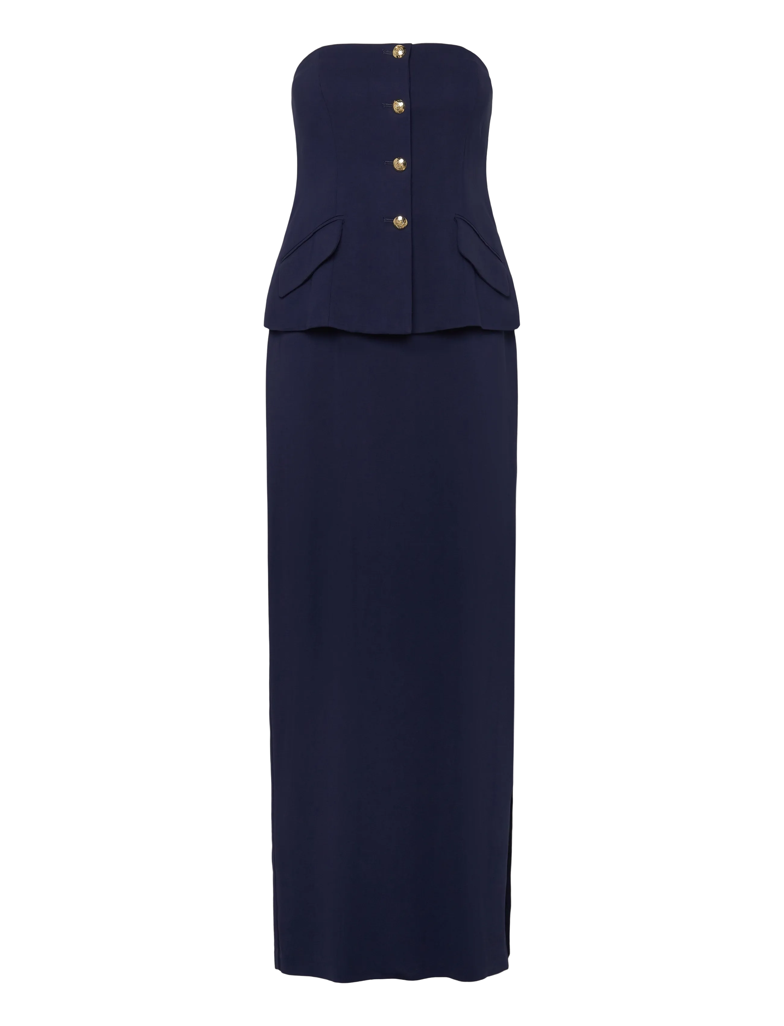 Lauren Ralph Lauren - Button-Trim Stretch Cady Strapless Gown - evening dresses - refined navy - 1