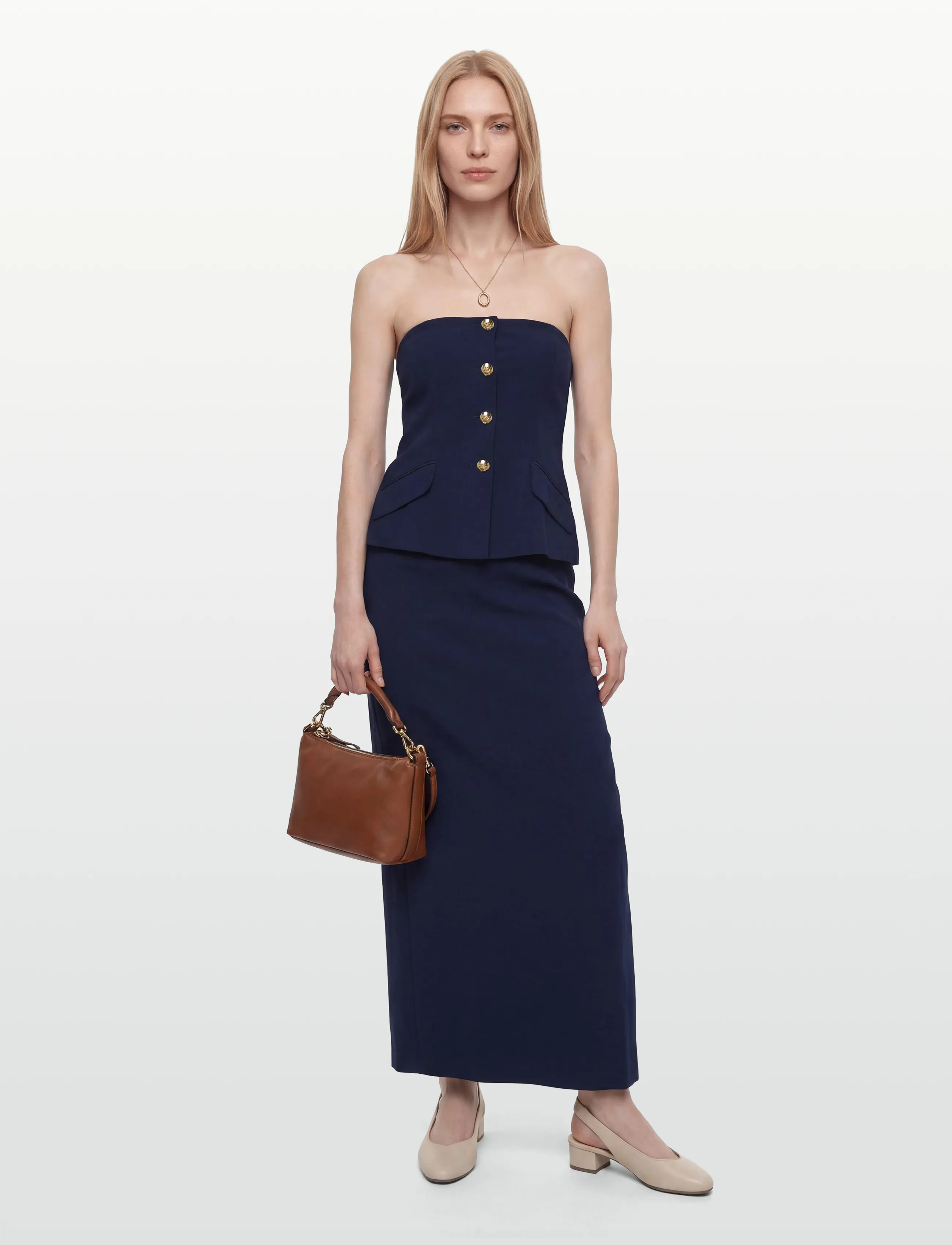 Lauren Ralph Button-Trim Stretch Cady Strapless Gown, 40, Dresses, Marineblau - Maxi Dress, Frauen