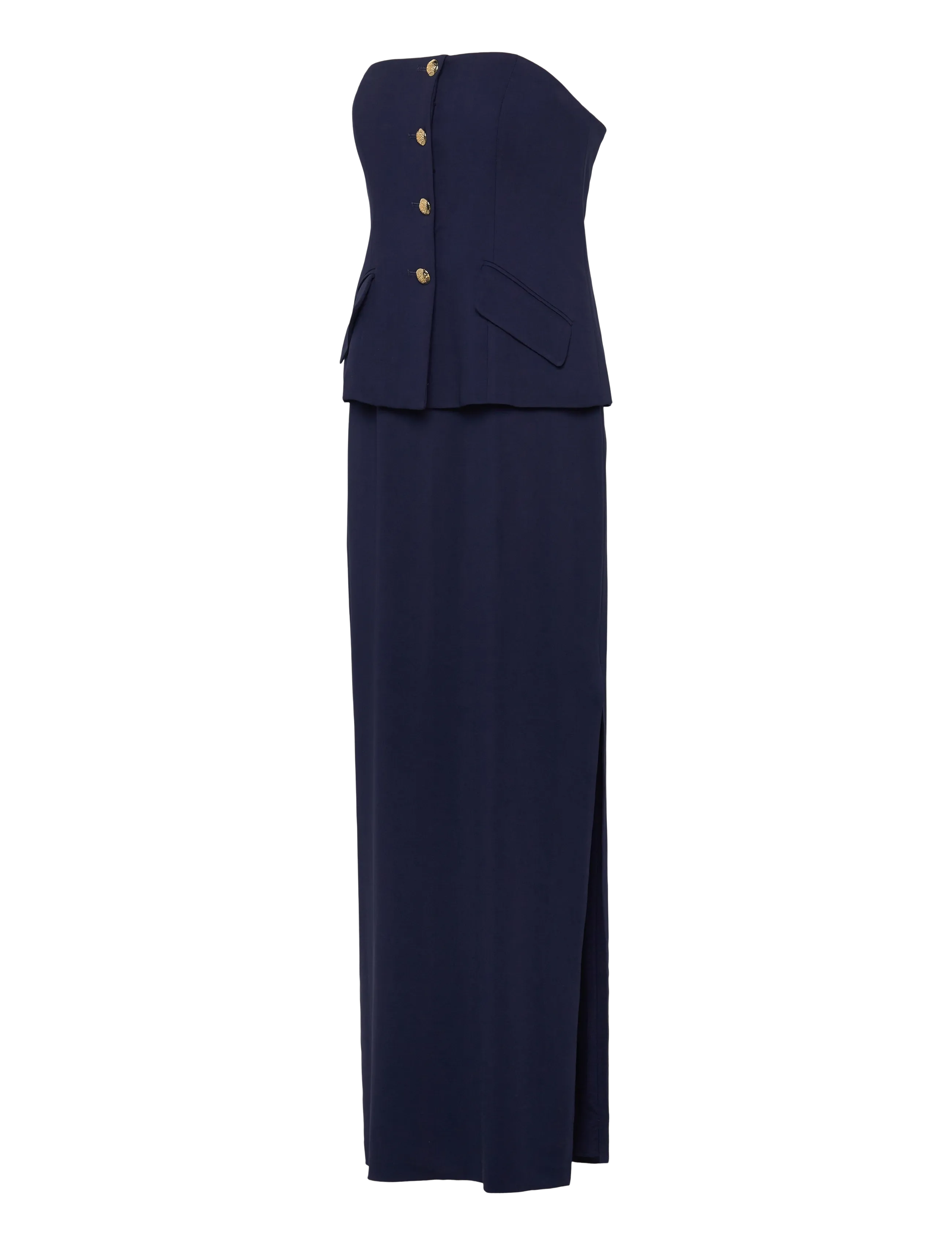 Lauren Ralph Lauren - Button-Trim Stretch Cady Strapless Gown - evening dresses - refined navy - 3