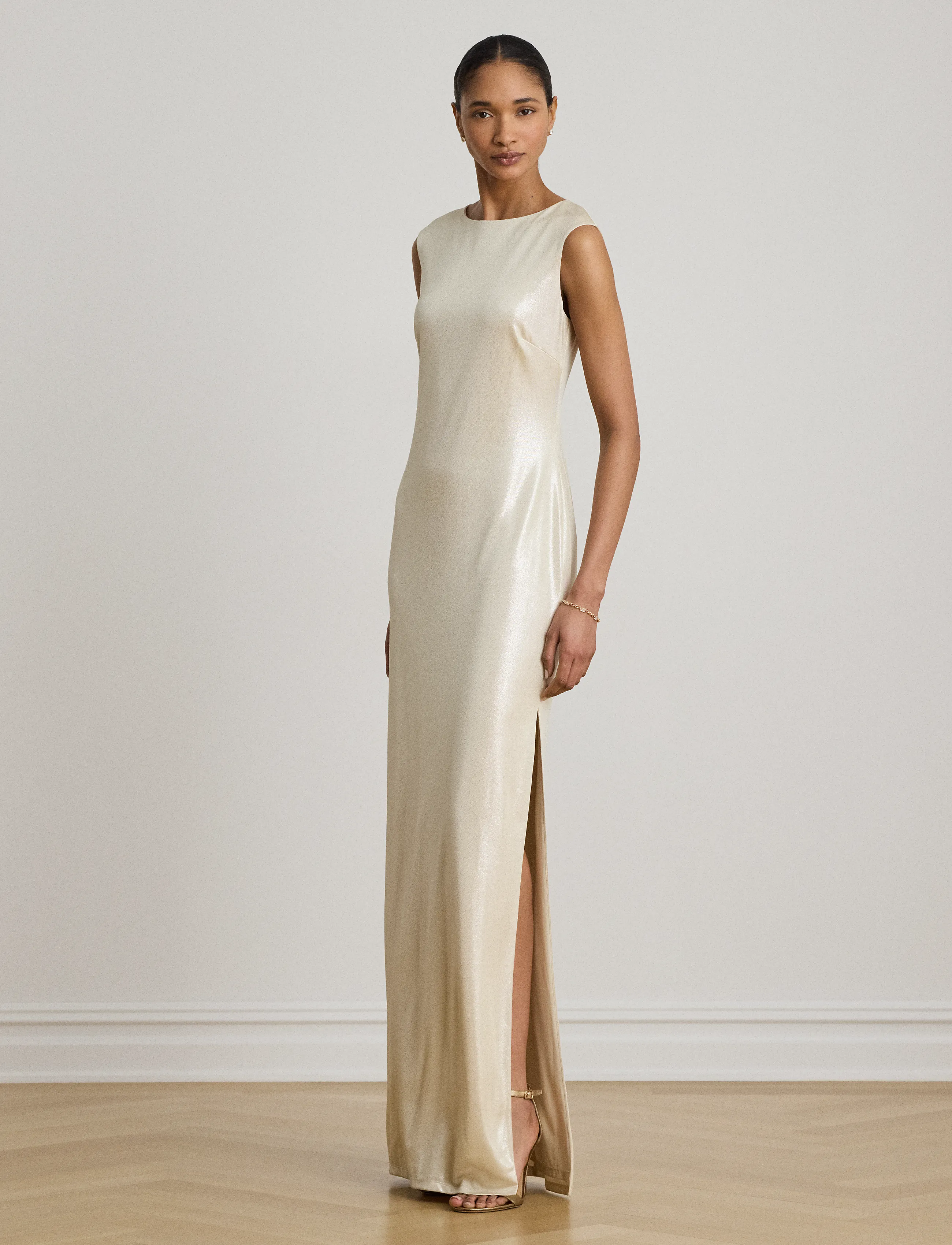 Lauren Ralph Lauren Metallic Jersey Boatneck Gown - Farben der Saison - CHAMPAGNE/SILVER / cream