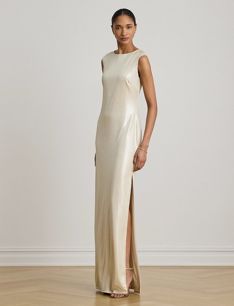 Lauren Ralph Lauren - Metallic Jersey Boatneck Gown - festkjoler - champagne/silver - 0