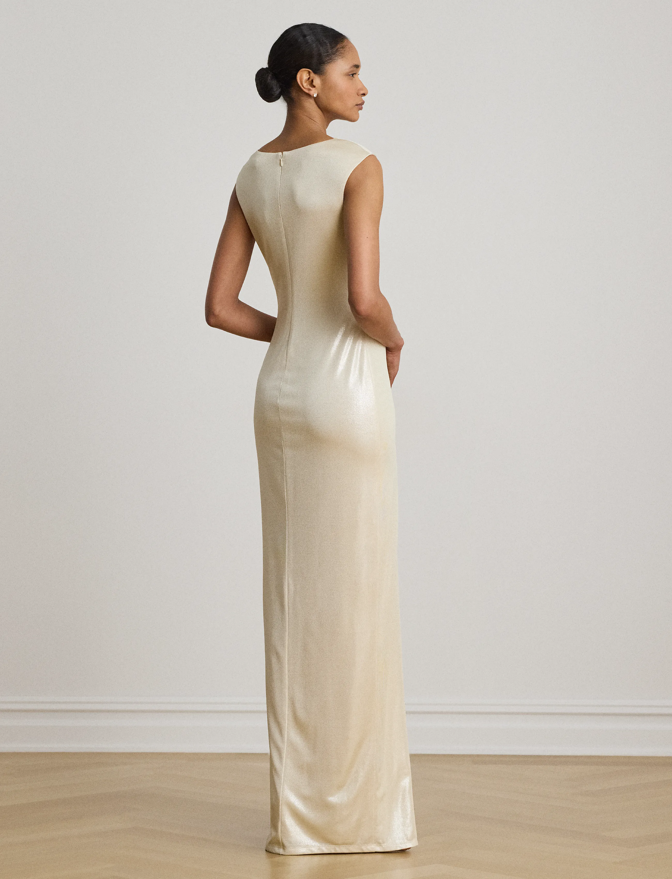 Lauren Ralph Lauren - Metallic Jersey Boatneck Gown - champagne/silver - 2