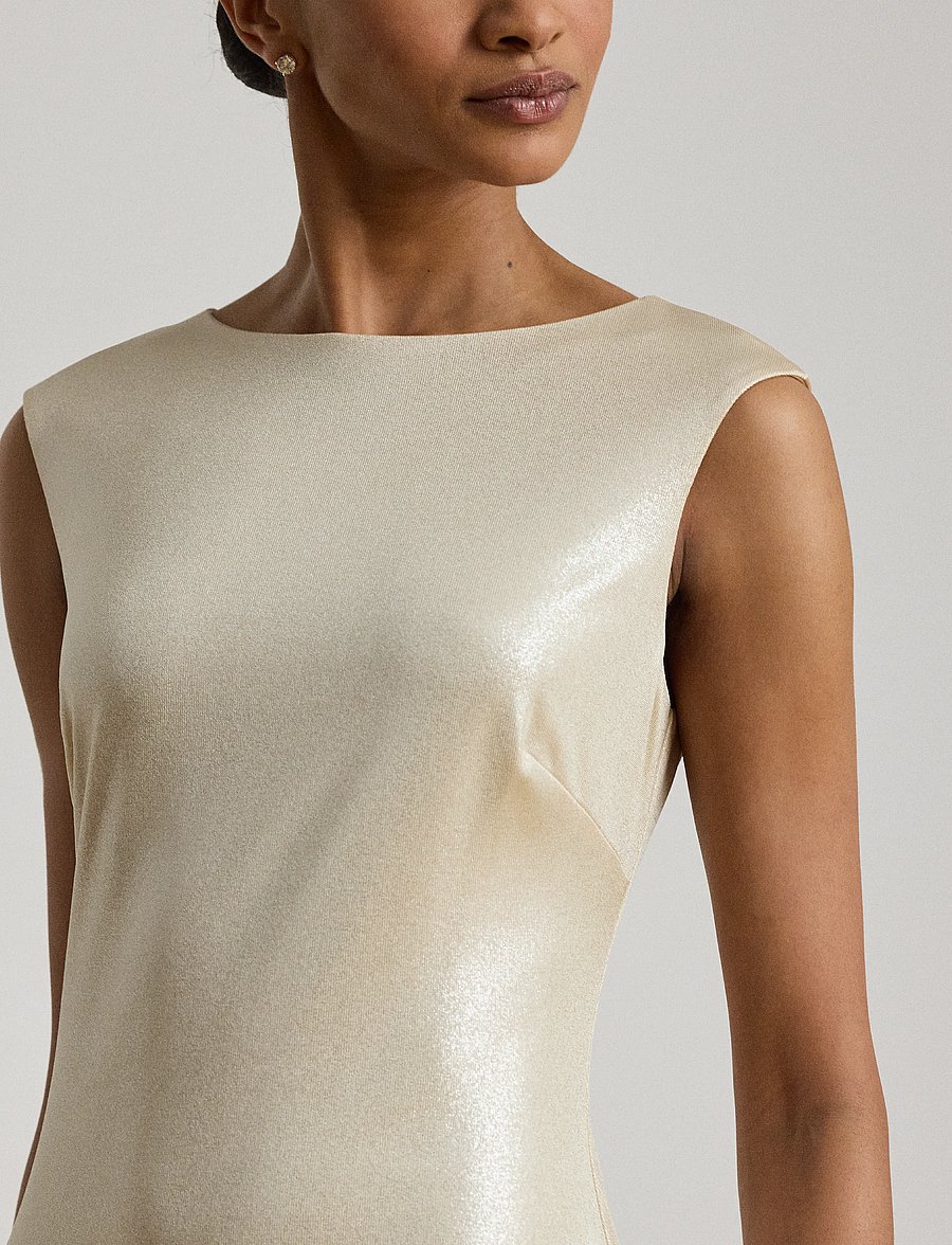 Lauren Ralph Lauren - Metallic Jersey Boatneck Gown - festkjoler - champagne/silver - 3