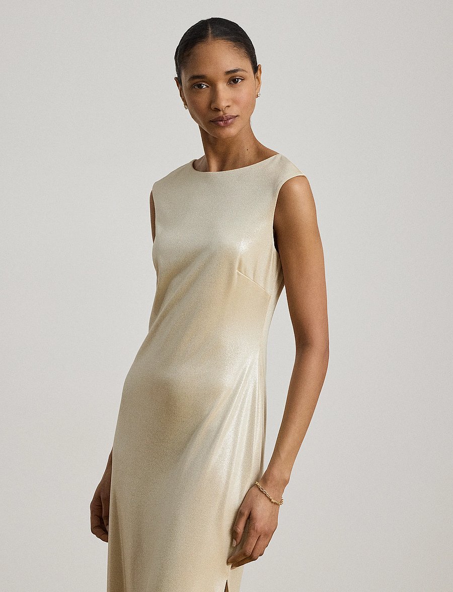 Lauren Ralph Lauren - Metallic Jersey Boatneck Gown - festkjoler - champagne/silver - 4