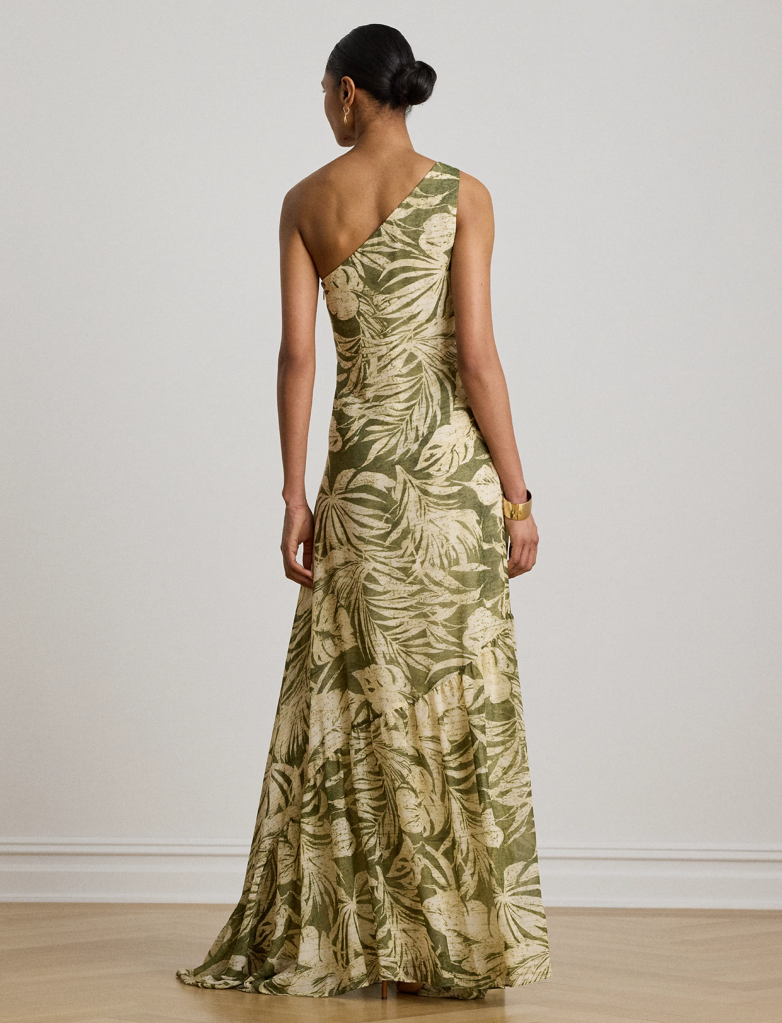 Lauren Ralph Lauren - Print Georgette One-Shoulder Gown - sukienki letnie - olive multi - 2