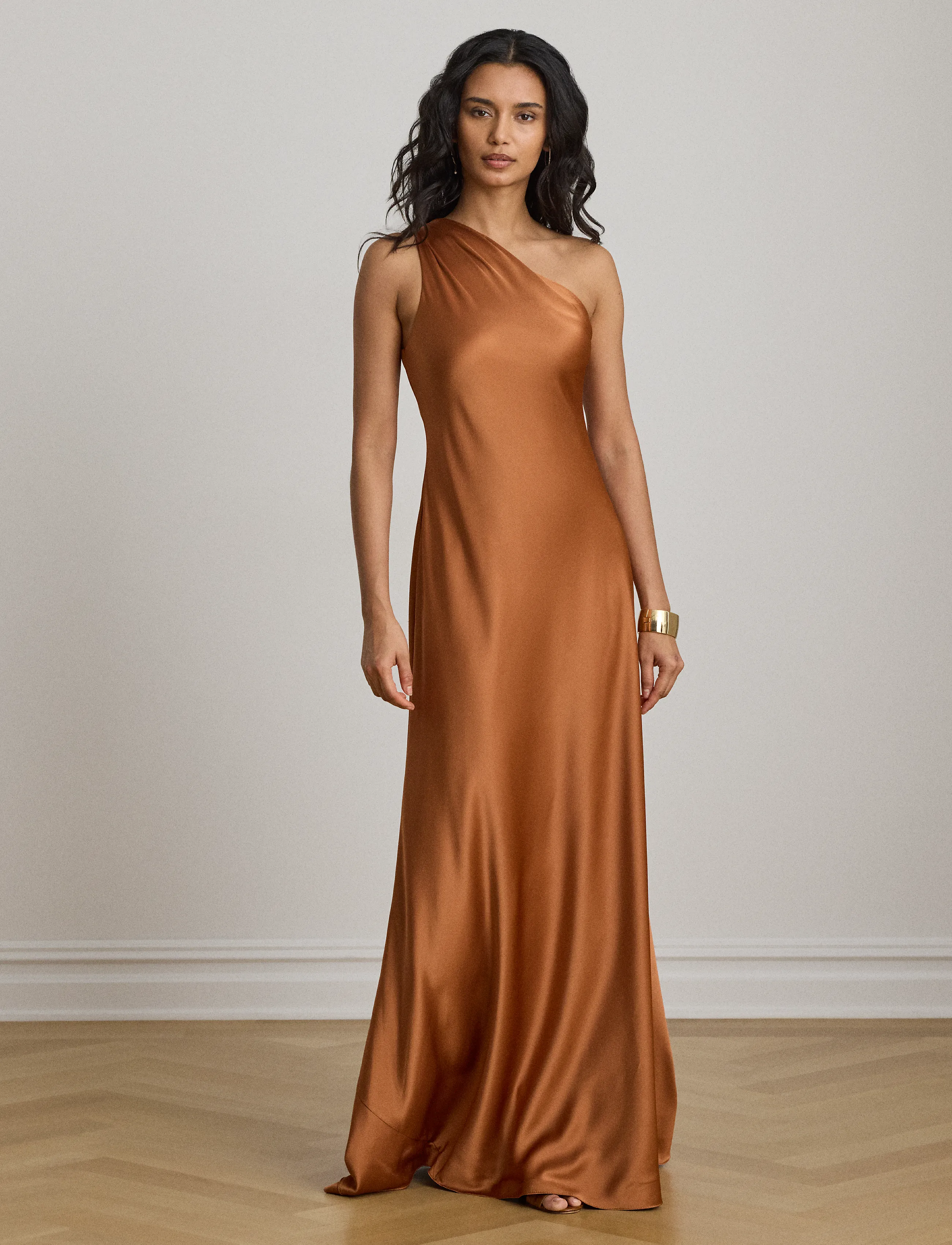 Lauren Ralph Lauren Satin Charmeuse One-Shoulder Gown - Ralph Lauren - RED TERRACOTTA / orange