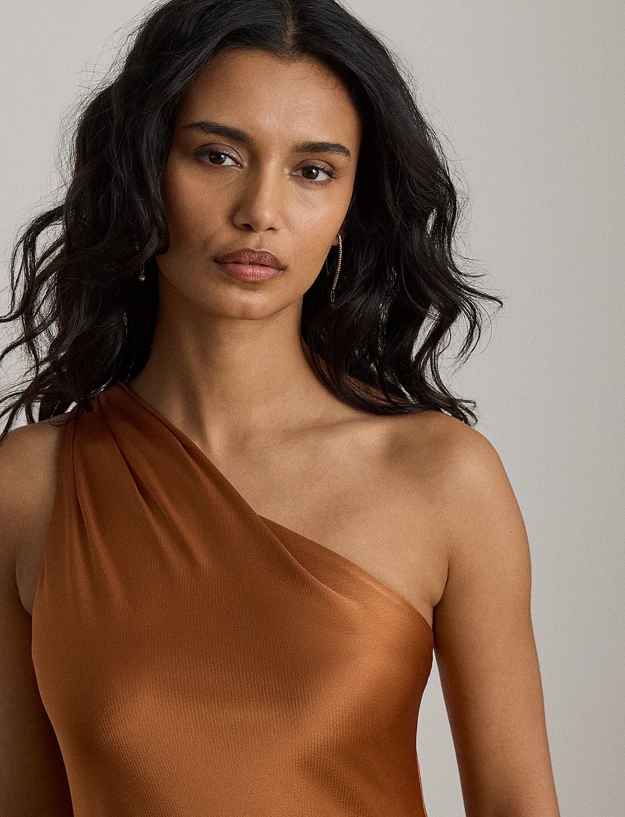 Lauren Ralph Lauren - Satin Charmeuse One-Shoulder Gown - aftonklänningar - red terracotta - 3