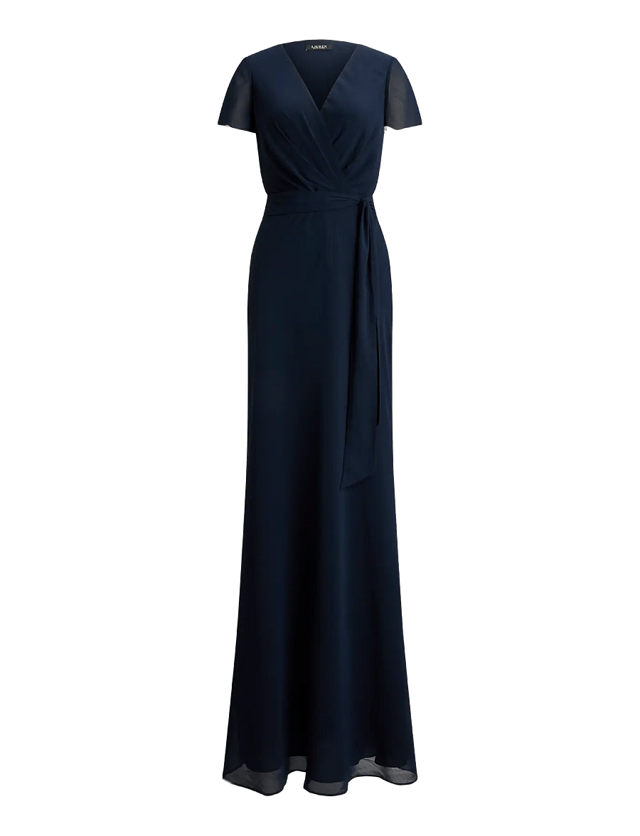 Lauren Ralph Lauren - Belted Crinkle Georgette Gown - aftenkjoler - lauren navy - 1