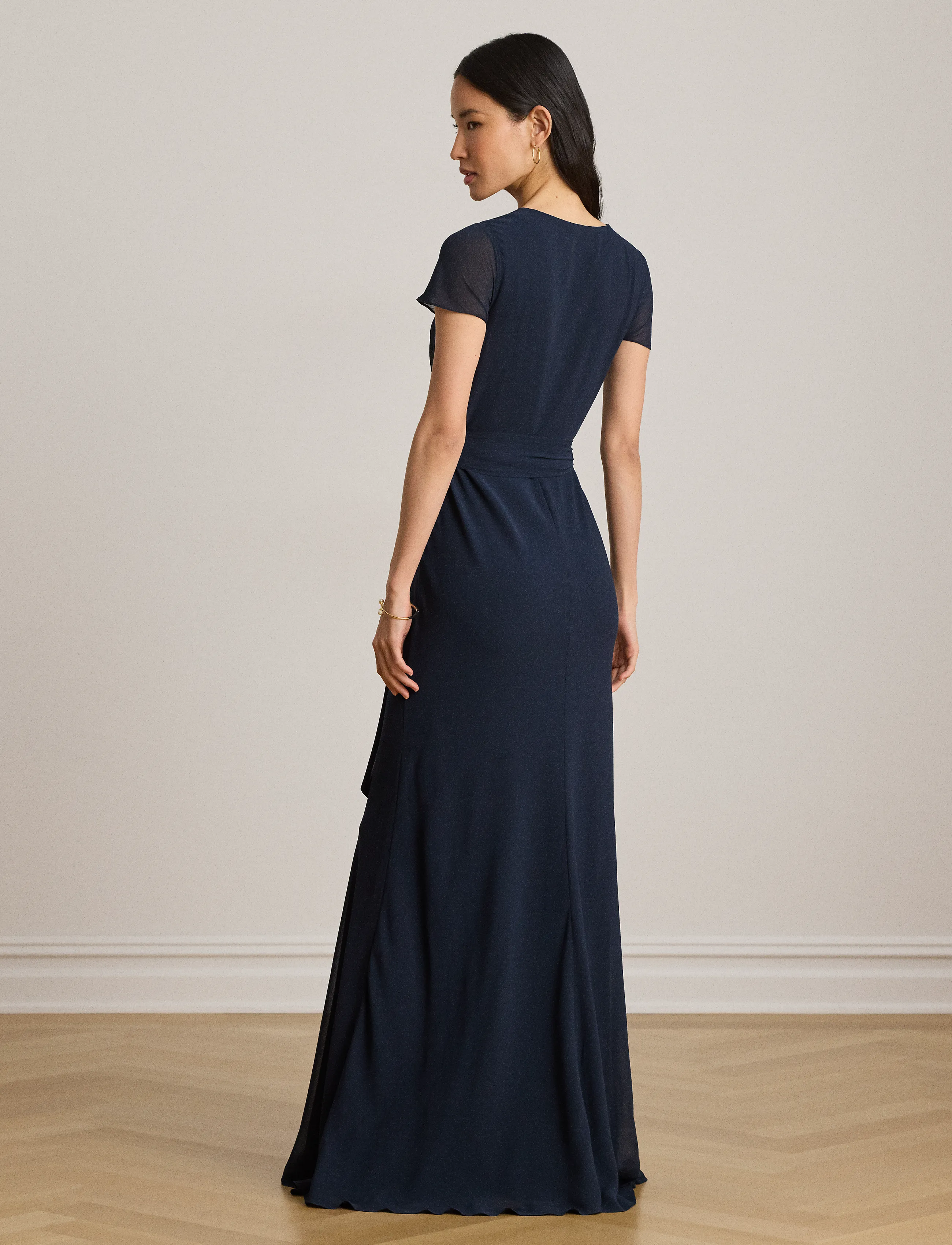 Lauren Ralph Lauren - Belted Crinkle Georgette Gown - abendkleider - lauren navy - 2