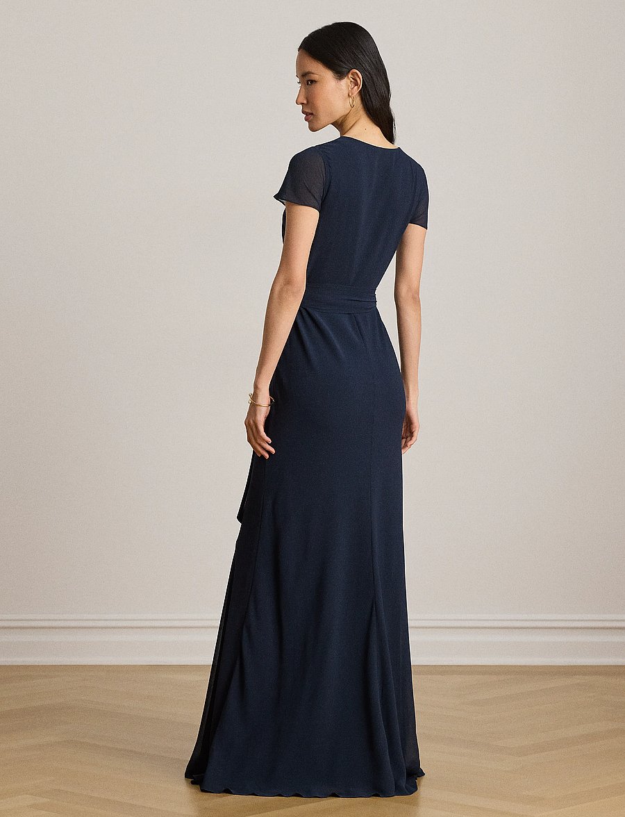 Lauren Ralph Lauren - Belted Crinkle Georgette Gown - aftenkjoler - lauren navy - 2
