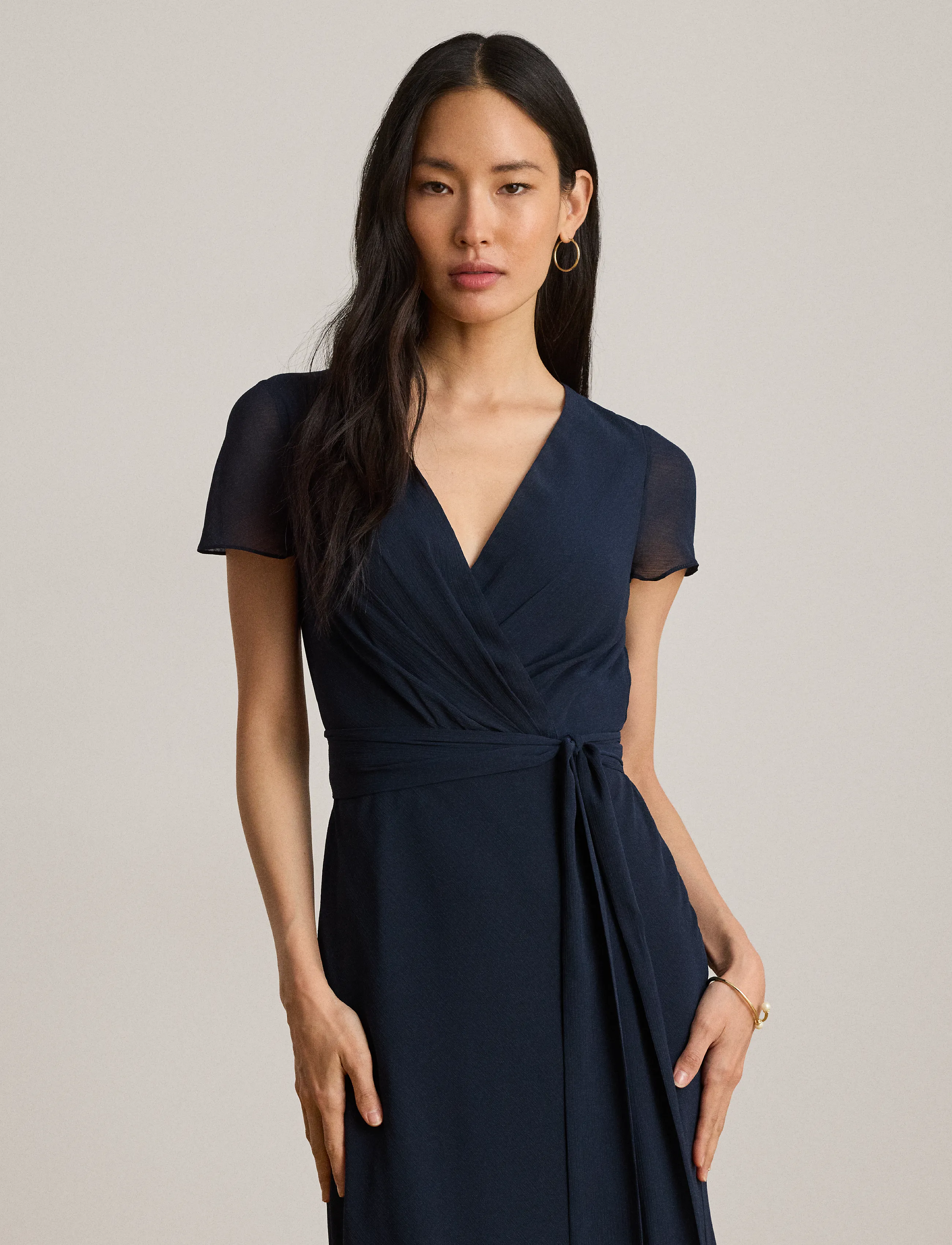 Lauren Ralph Lauren - Belted Crinkle Georgette Gown - abendkleider - lauren navy - 4