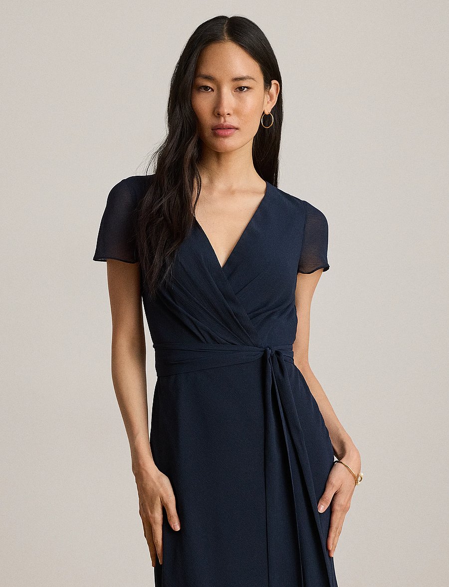 Lauren Ralph Lauren - Belted Crinkle Georgette Gown - aftenkjoler - lauren navy - 4