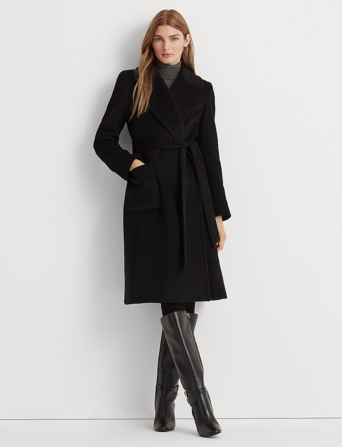 Ralph lauren black wool coat clearance