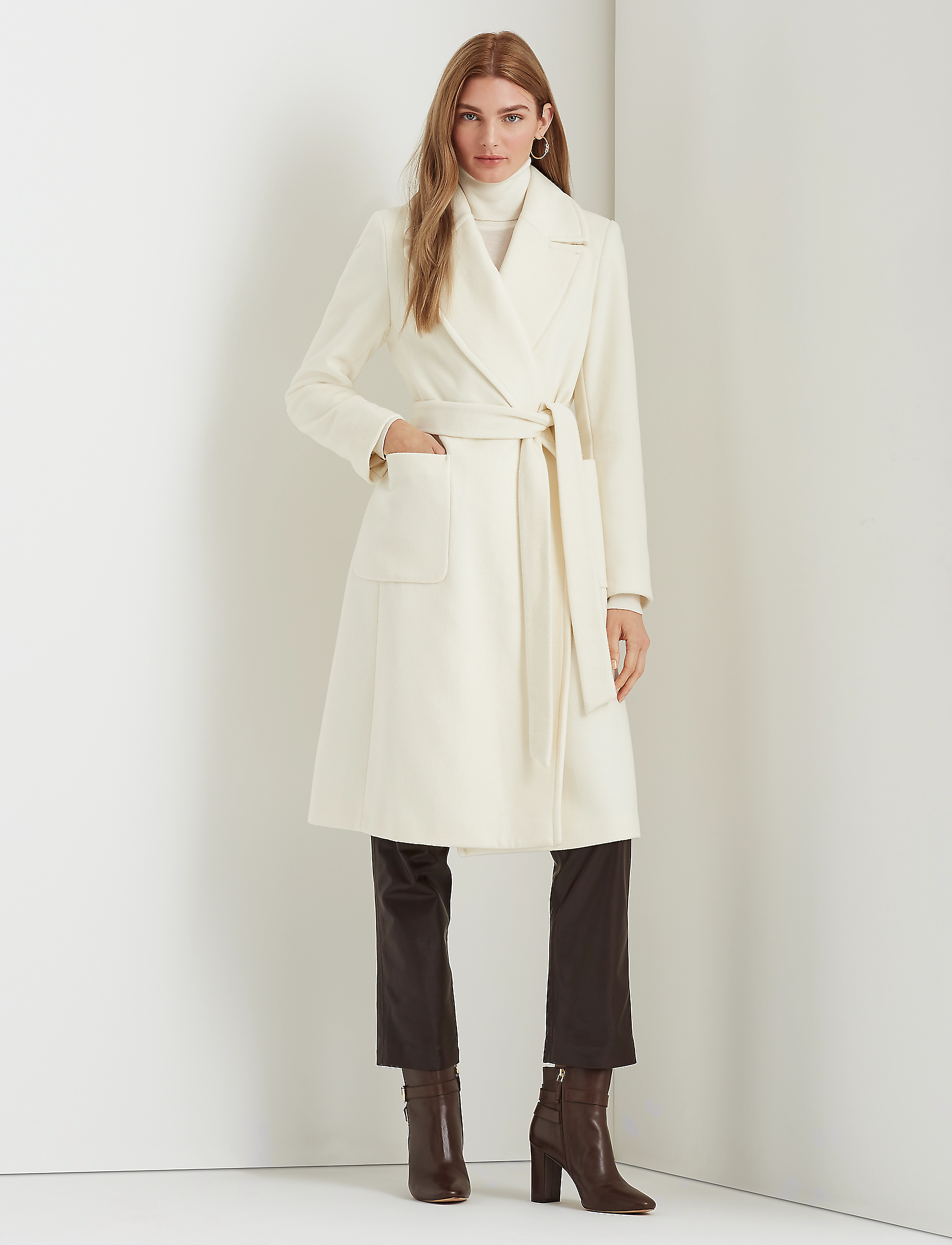 Lauren Ralph Lauren - Wool-Blend Wrap Coat - moda cream - 2