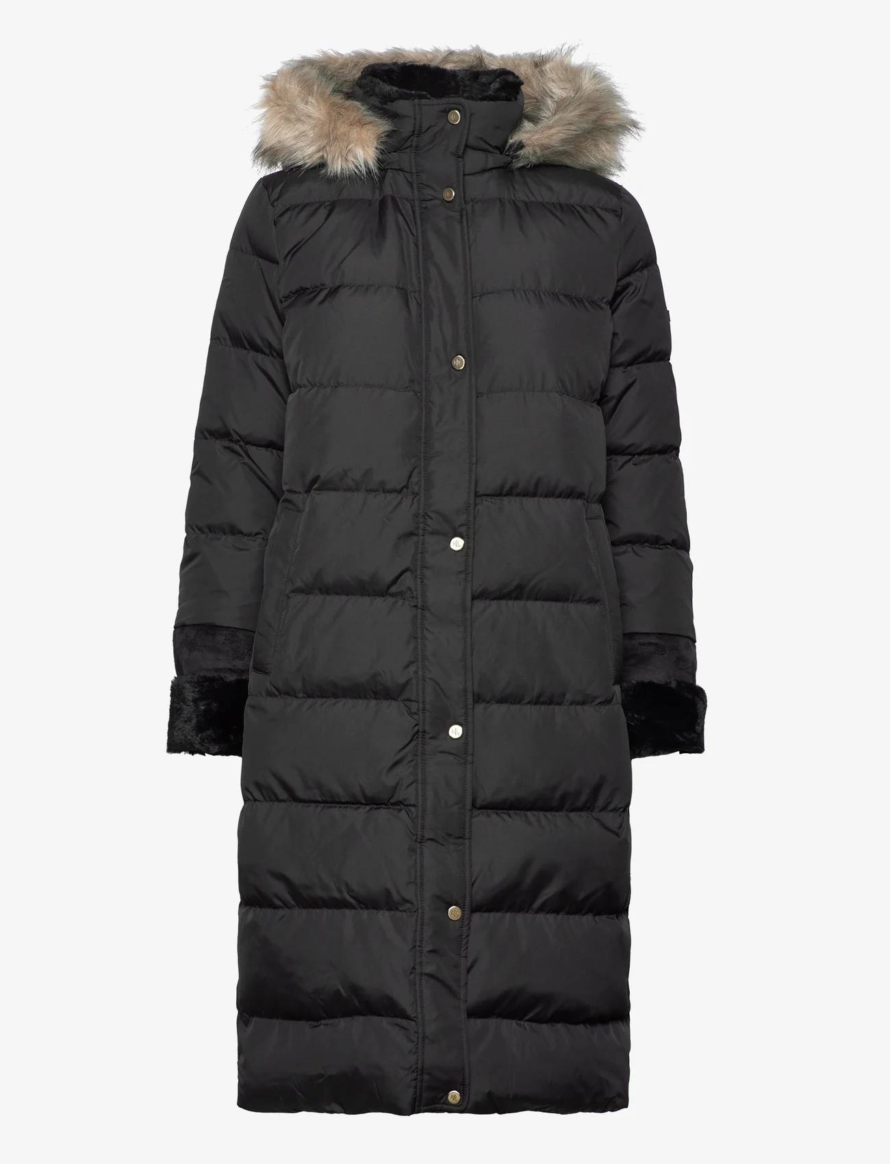 Lauren Ralph Lauren - Faux Fur-Trim Long Hooded Down Coat - Žieminiai paltai - black - 0