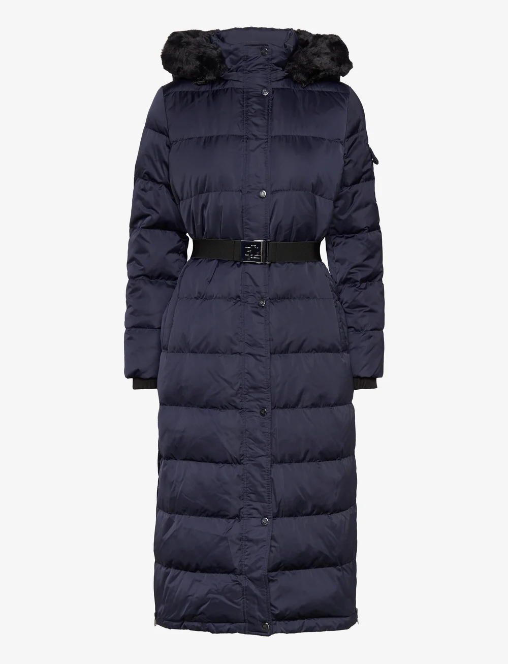 Belted Satin Maxi Down Coat