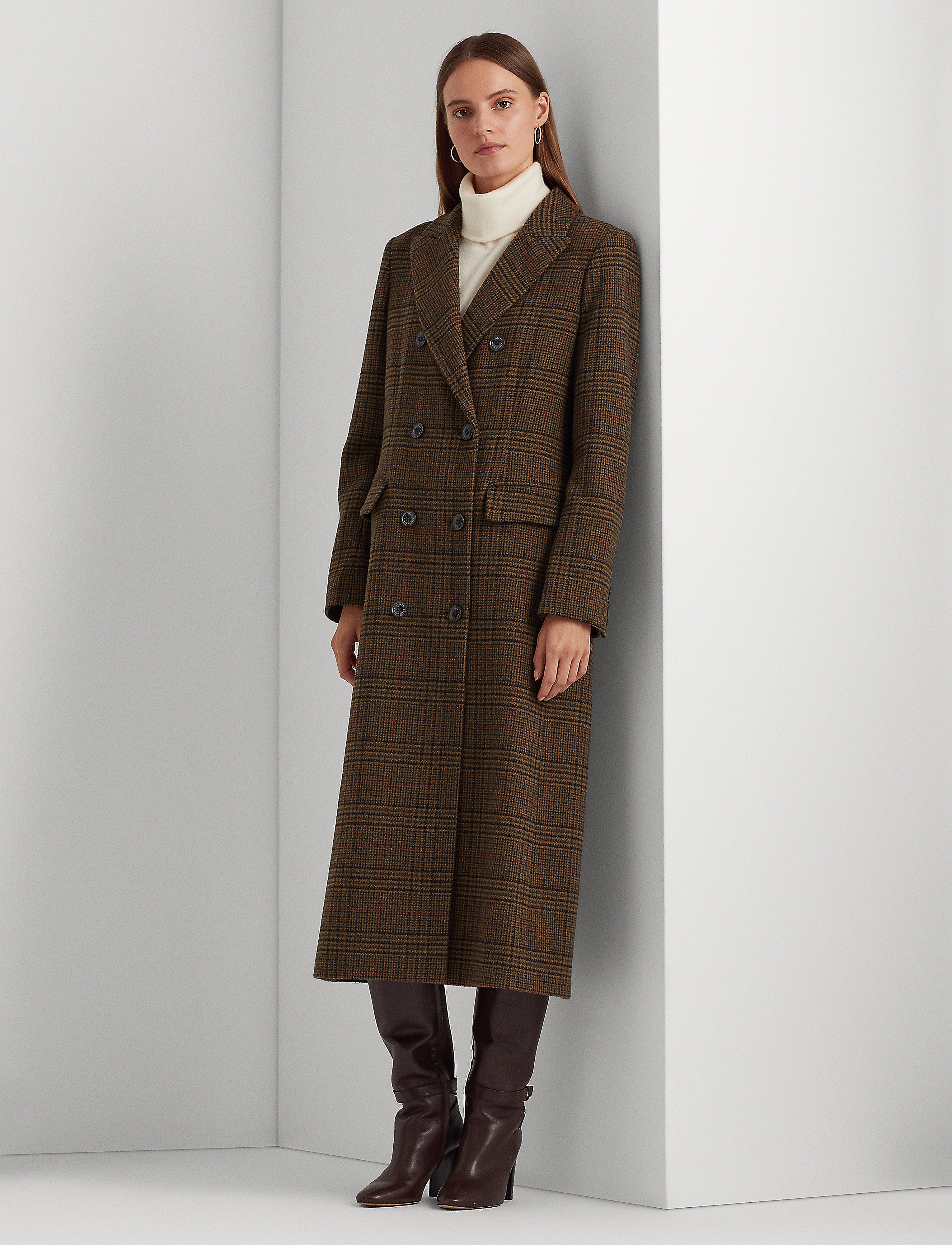 Lauren Ralph Lauren - Plaid Double-Breasted Wool-Blend Coat - guncheck loden - 2