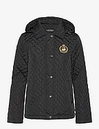 Crest-Patch Quilted Hooded Jacket - BLACK
