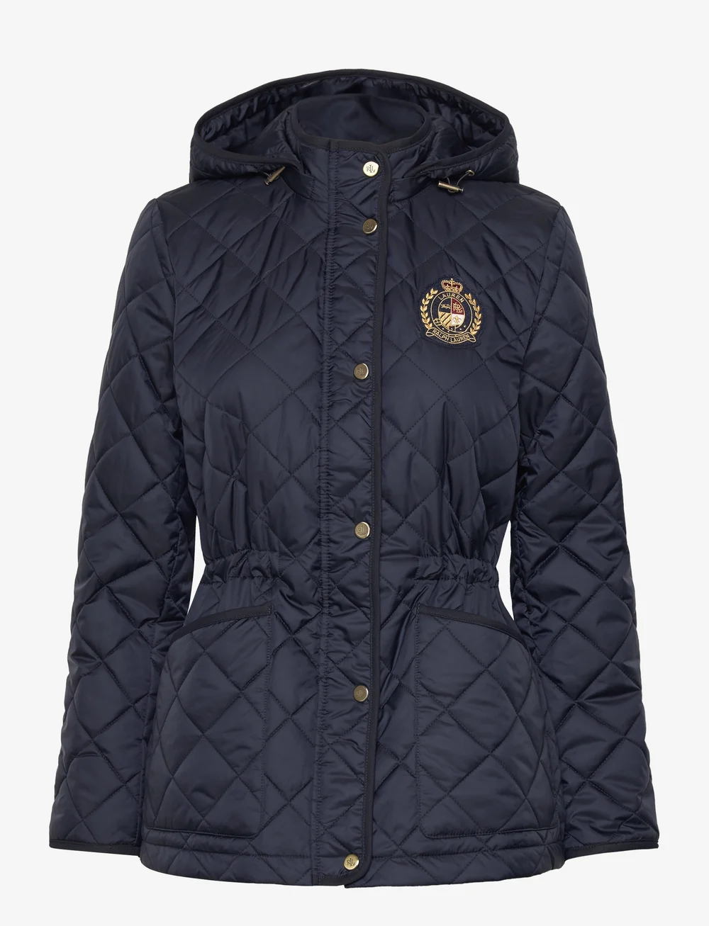 Embroidered crest diamond quilted jacket online