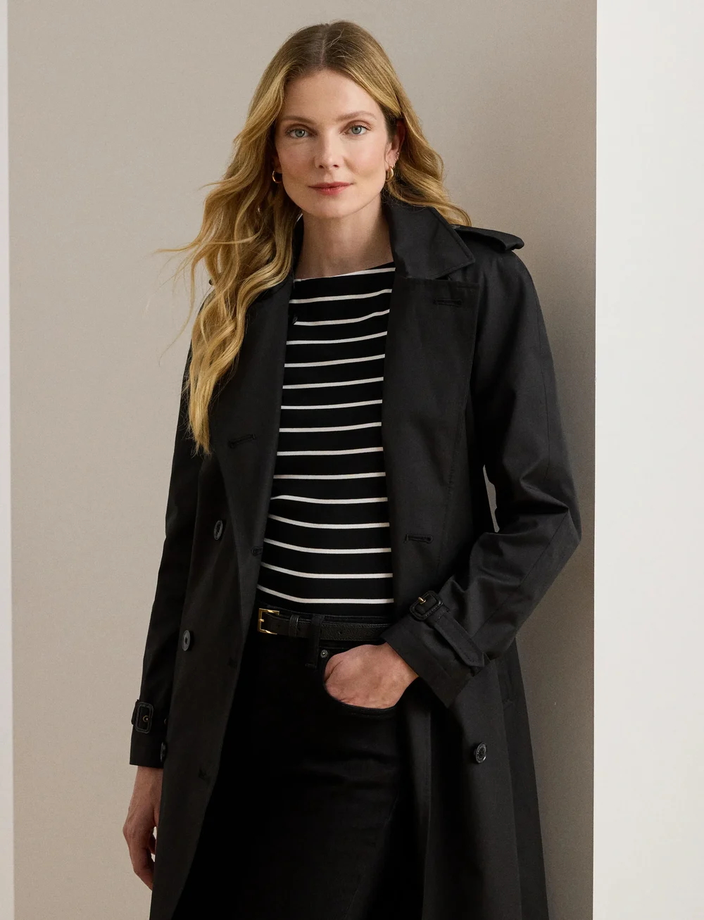 Lauren Ralph Lauren - Double-Breasted Belted Trench Coat - trenchcoats - black - 0