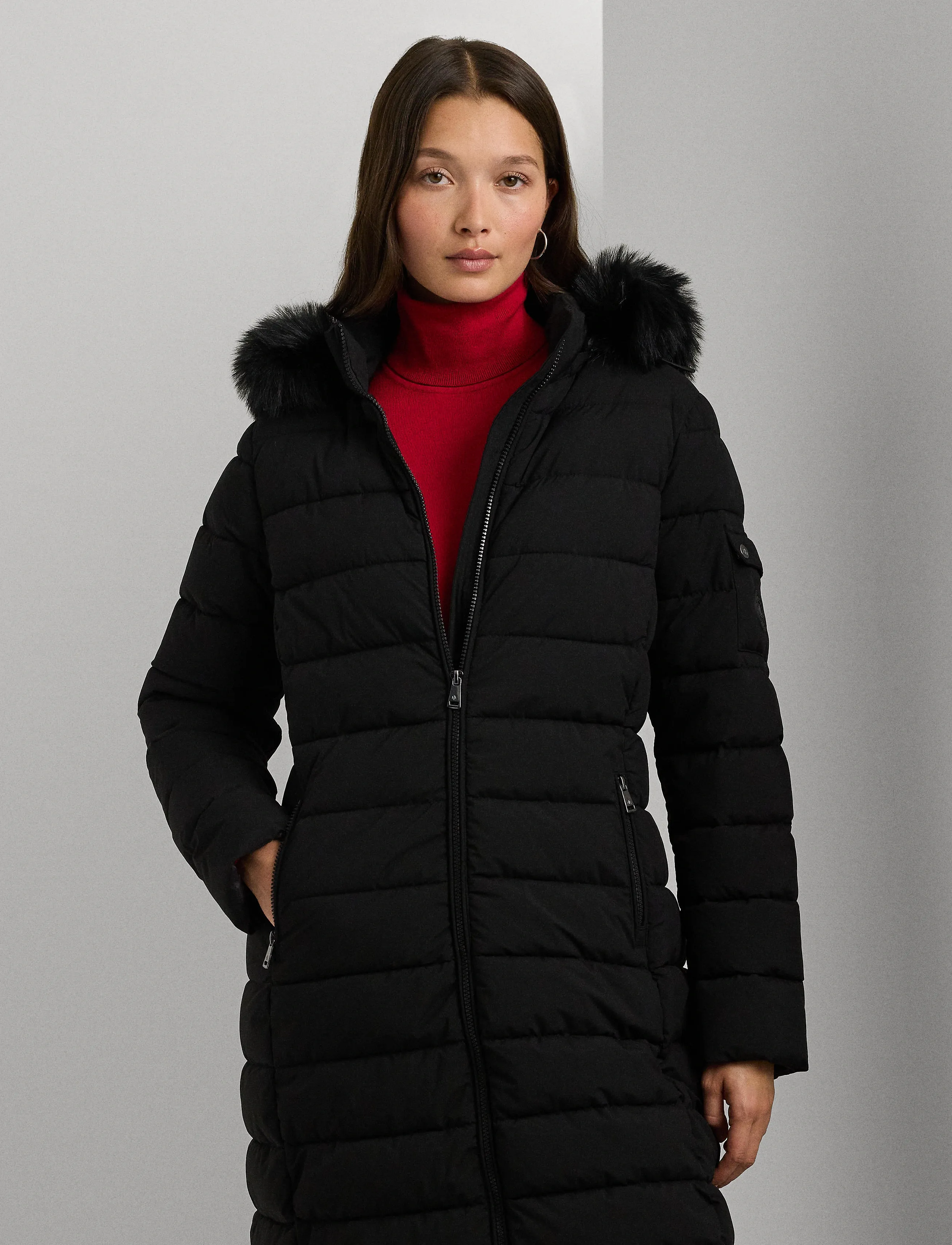 Lauren Ralph Lauren Faux-Fur-Trim Quilted Hooded Coat - Jakker & Frakker - BLACK / black