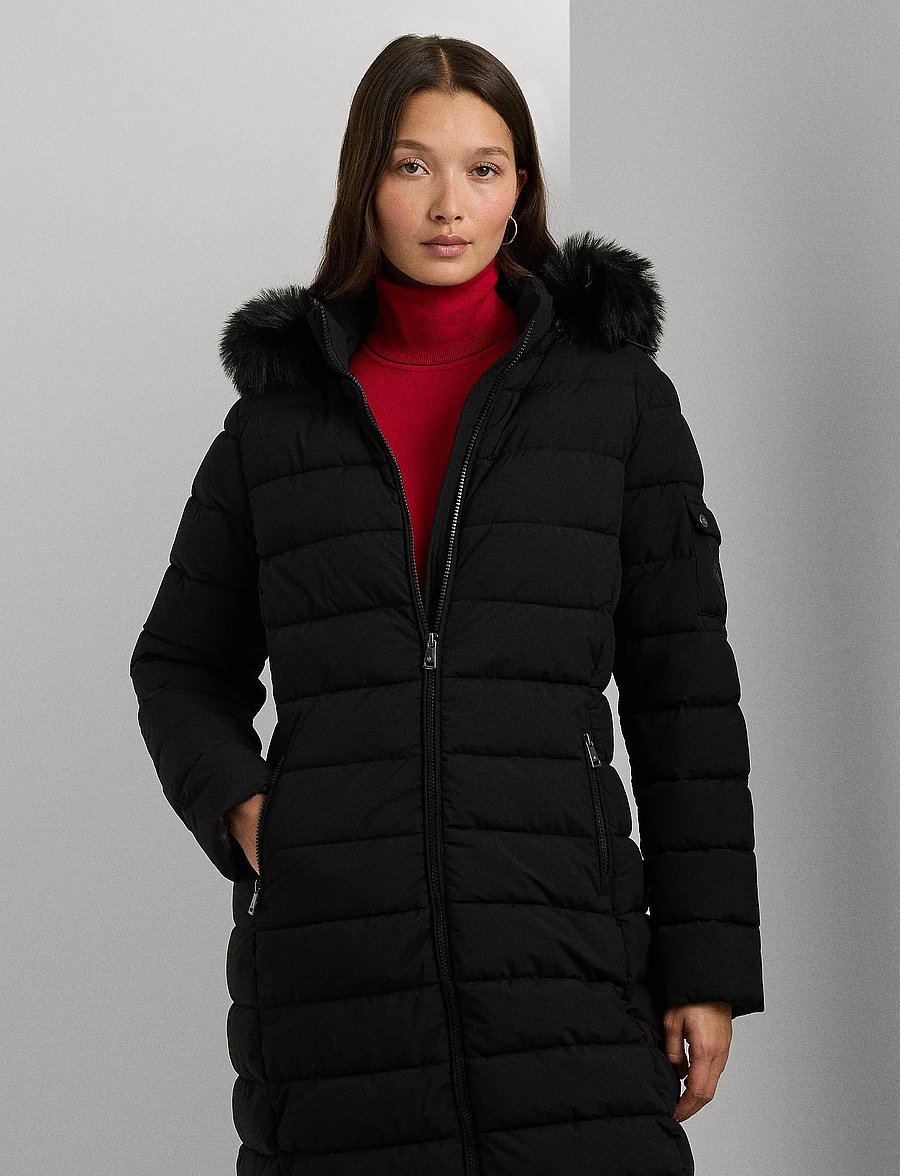 Lauren Ralph Lauren - Faux-Fur-Trim Quilted Hooded Coat - winterjacken - black - 0
