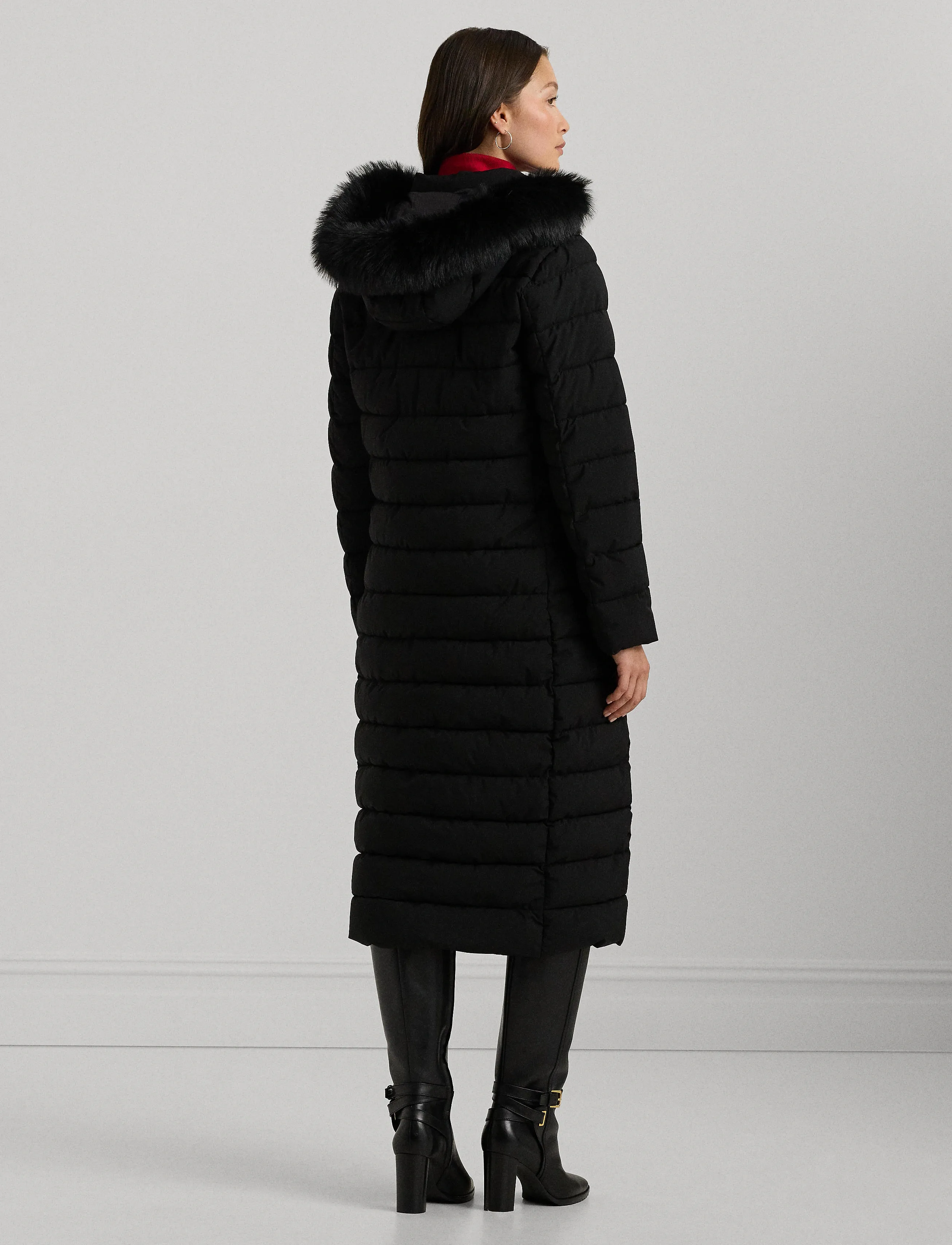 Lauren Ralph Lauren - Faux-Fur-Trim Quilted Hooded Coat - winterjacken - black - 3